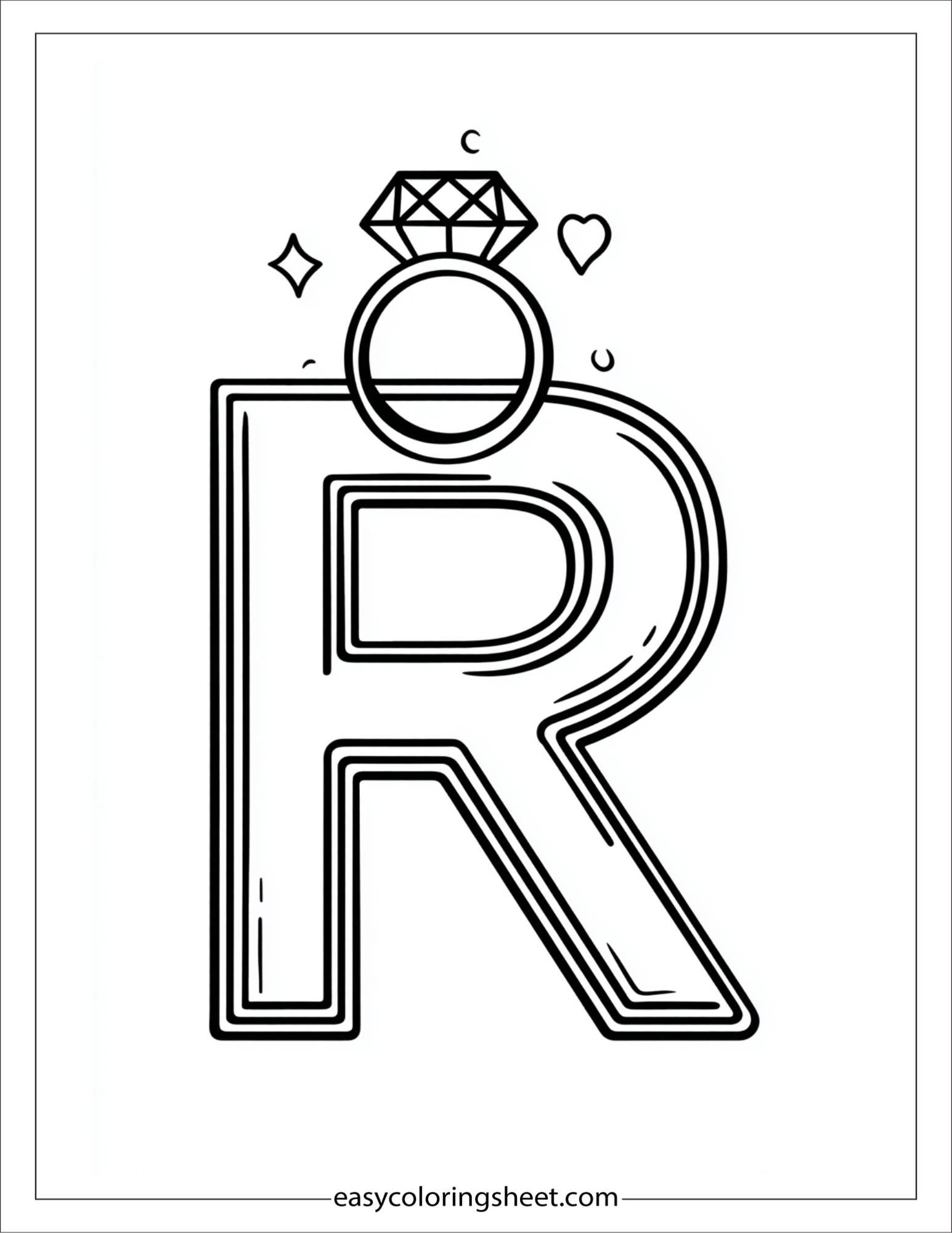 alphabet R ring diamond coloring page