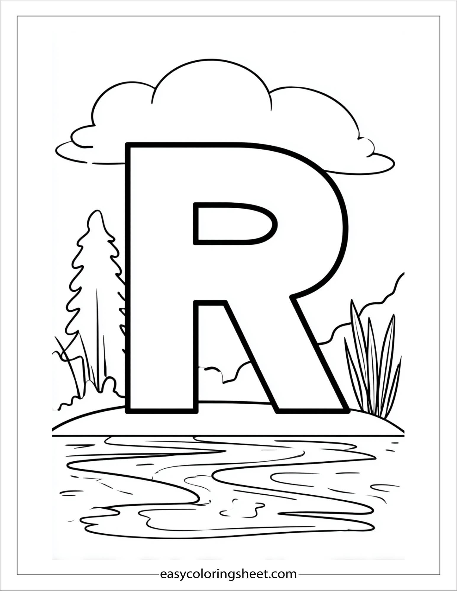 alphabet R river coloring page