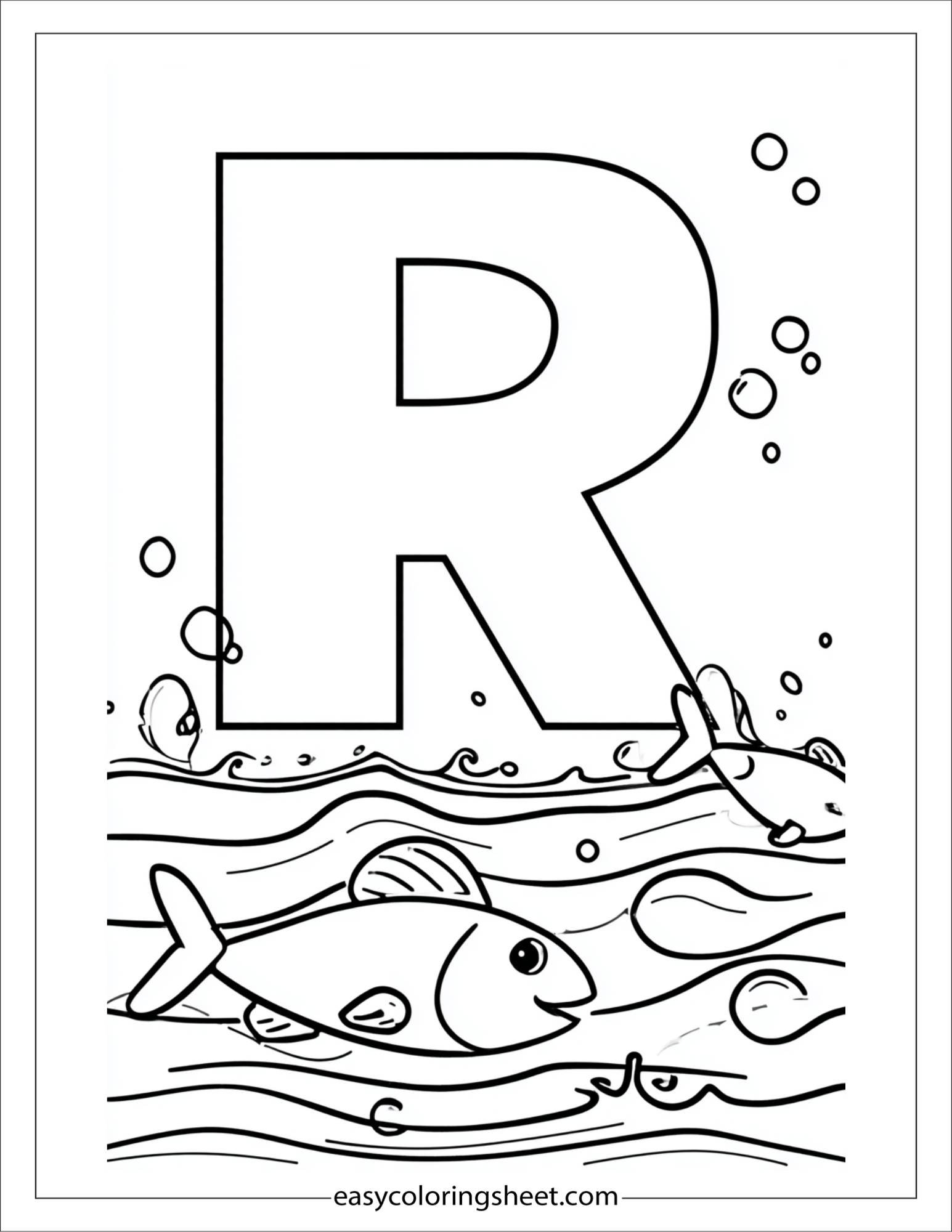 alphabet R river fish coloring page