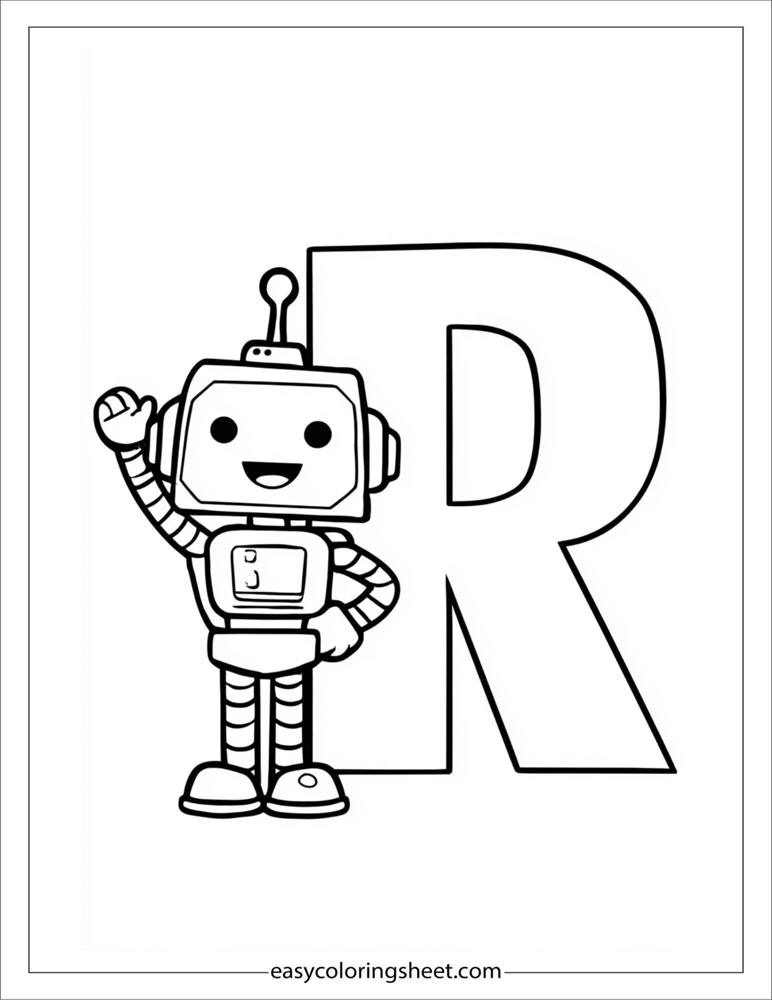 alphabet R robot coloring page