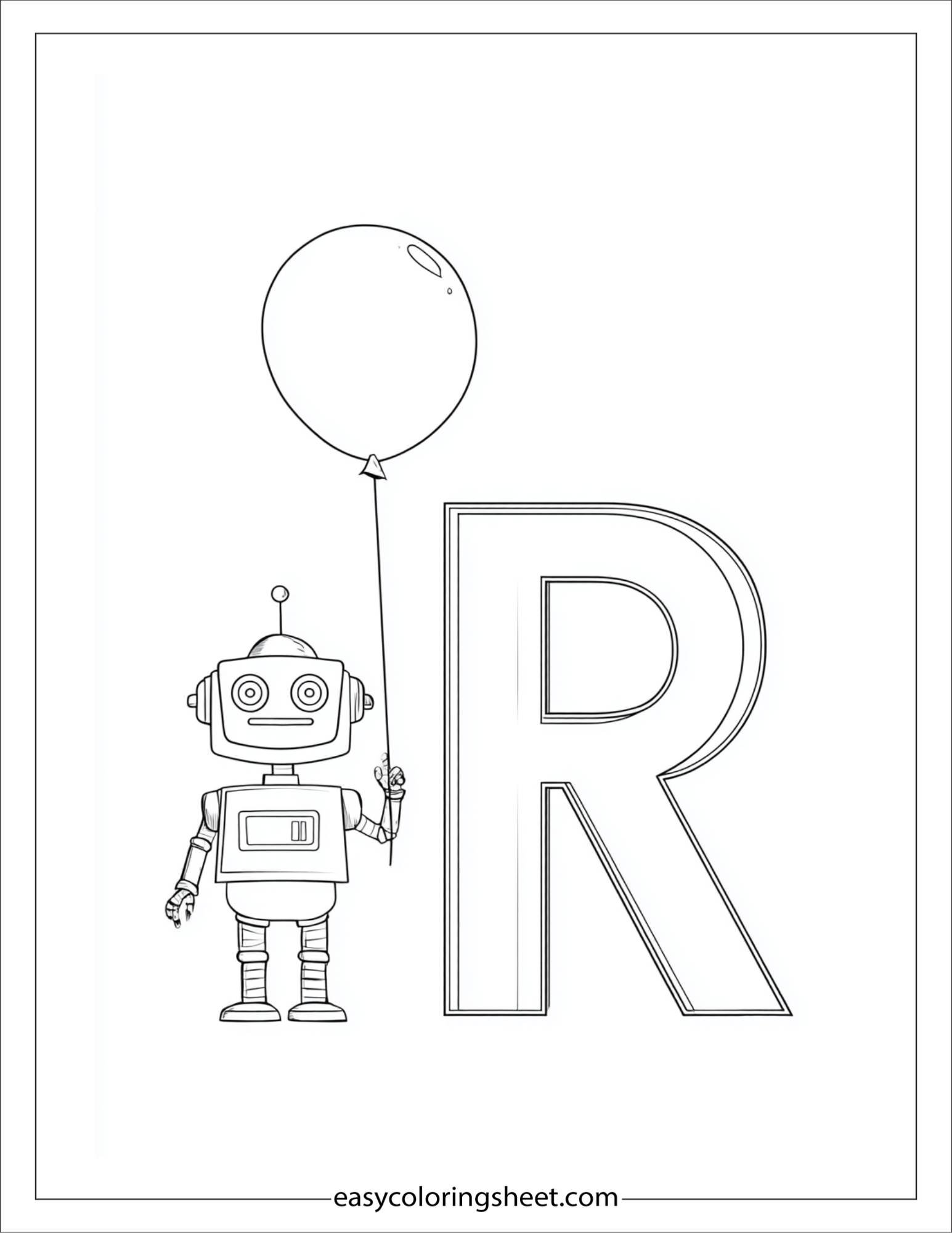 alphabet R robot friend coloring page