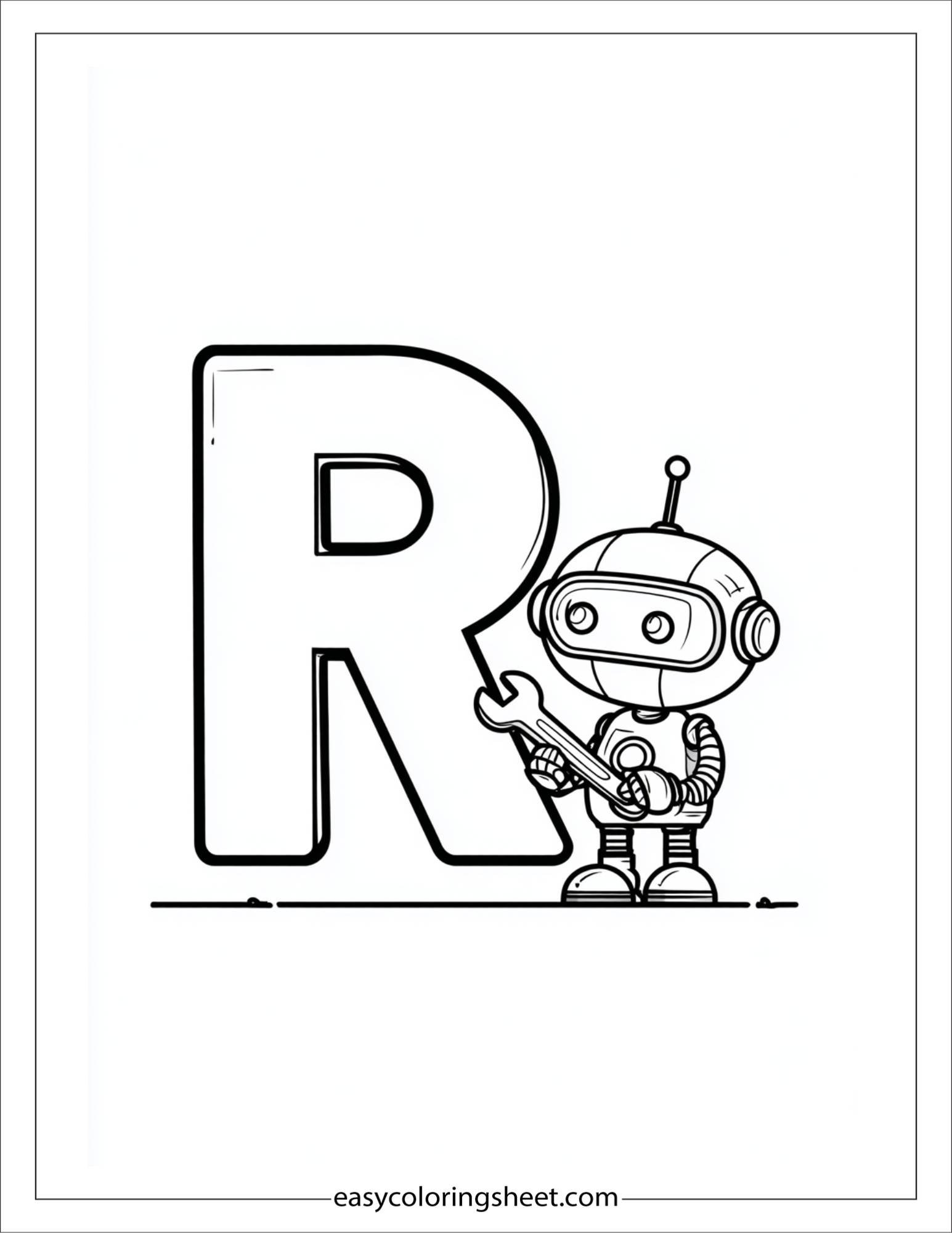 alphabet R robot tools coloring page