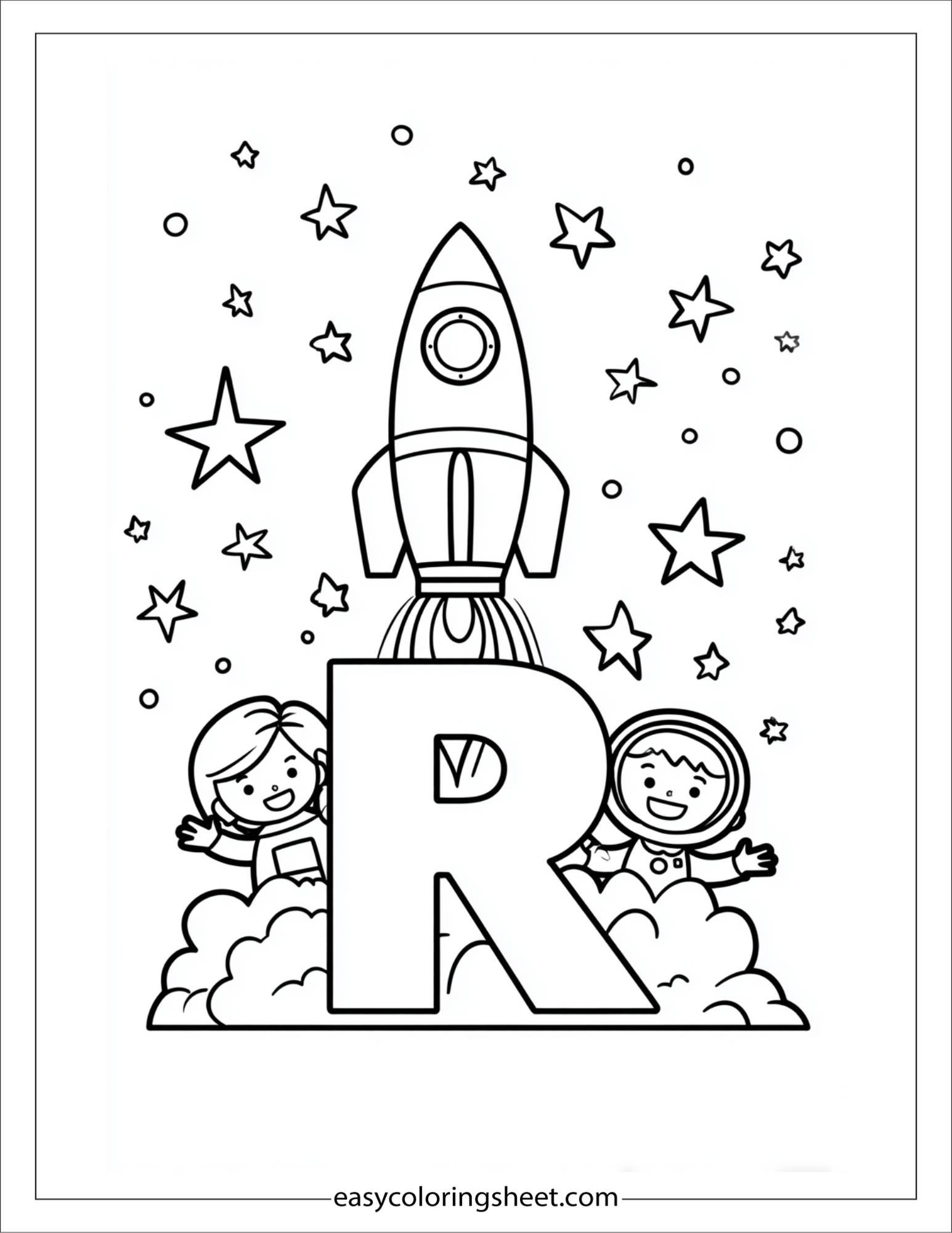 alphabet R rocket coloring page