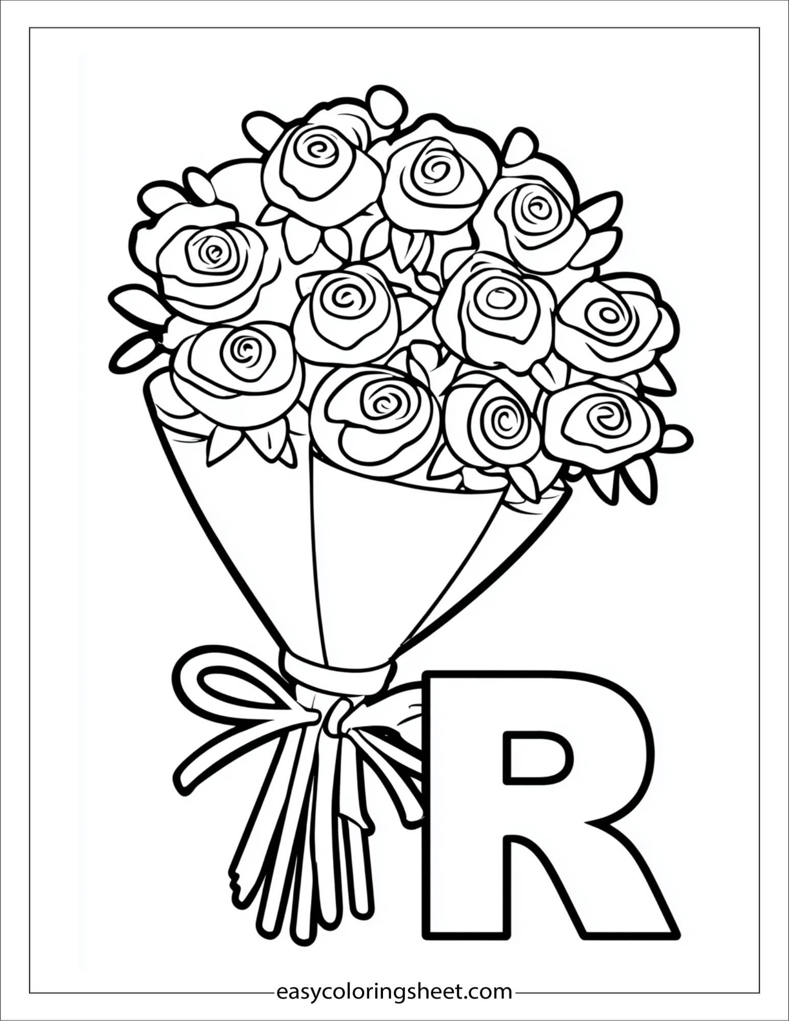 alphabet R rose bouquet coloring page