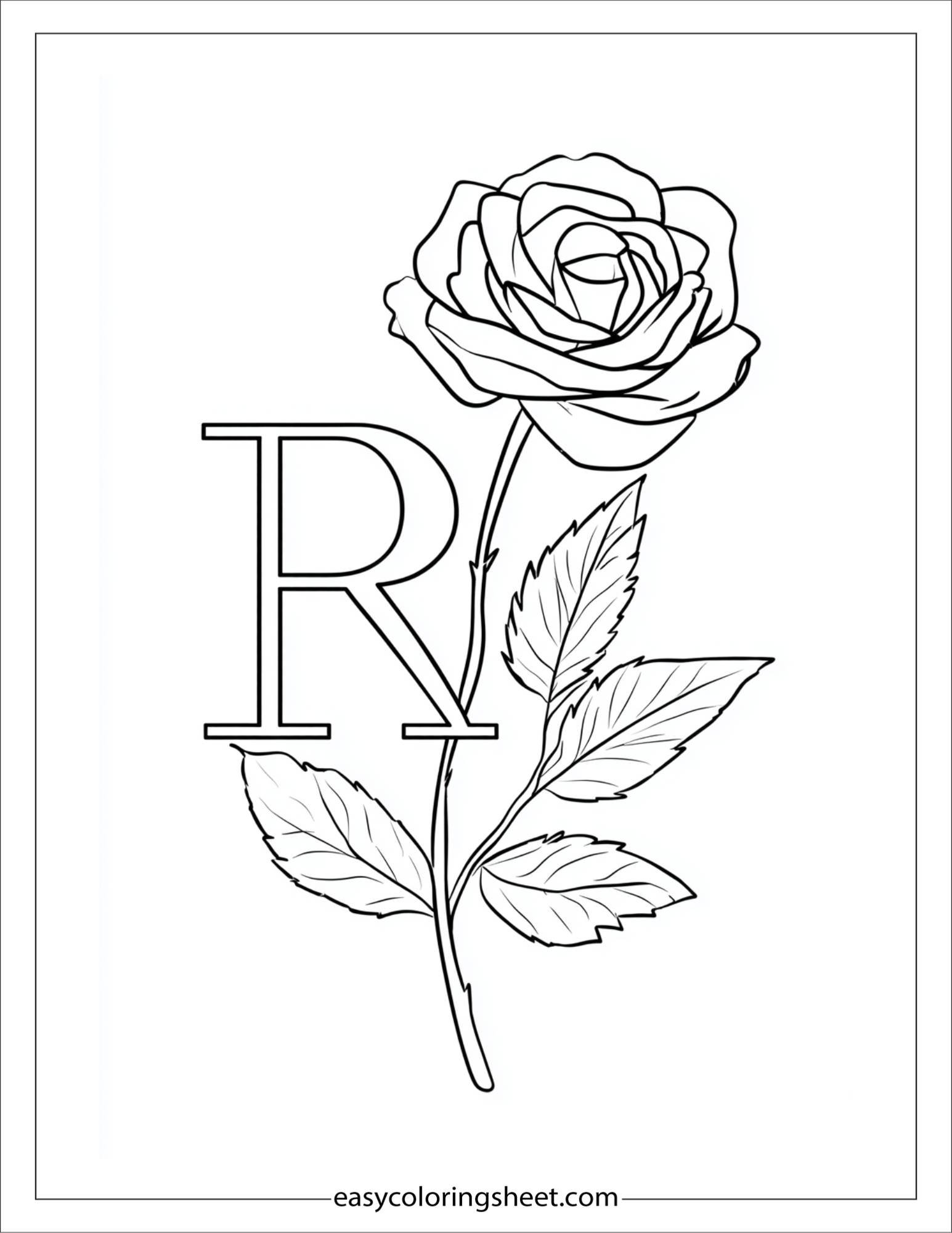 alphabet R rose coloring page