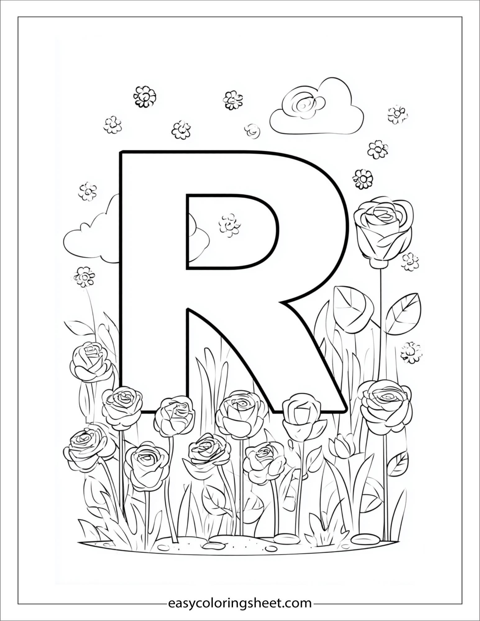 alphabet R rose garden coloring page
