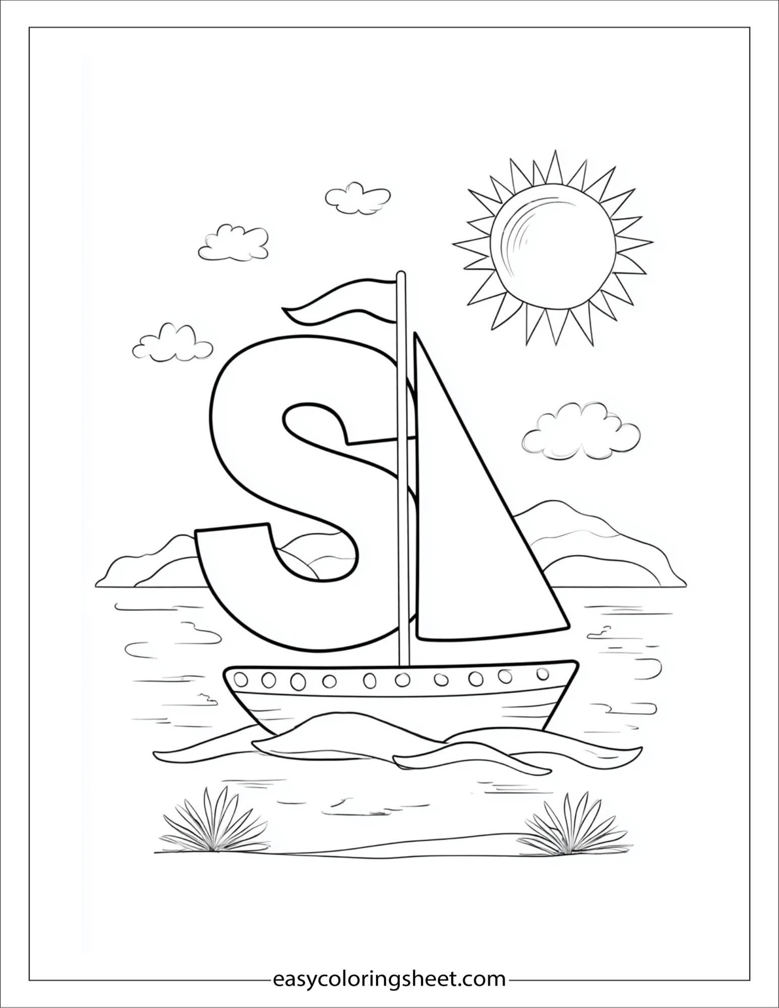 alphabet S sailboat coloring page