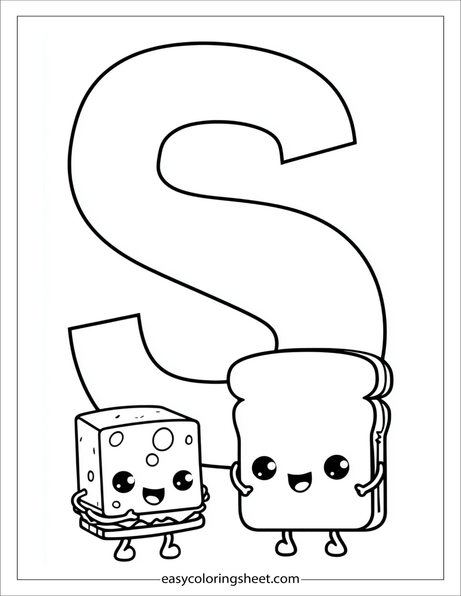 alphabet S sandwich cheese coloring page