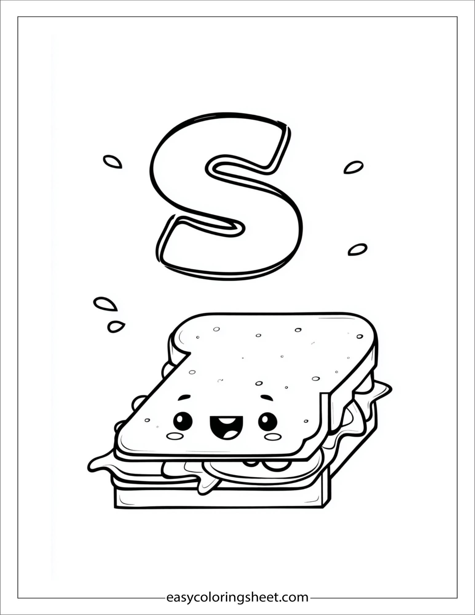 alphabet S sandwich coloring page