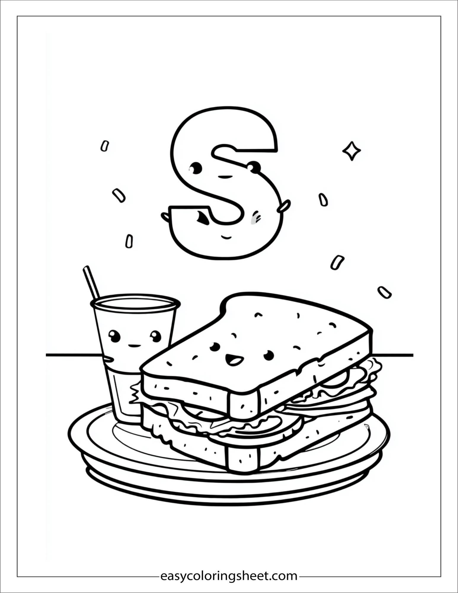 alphabet S sandwich plate coloring page
