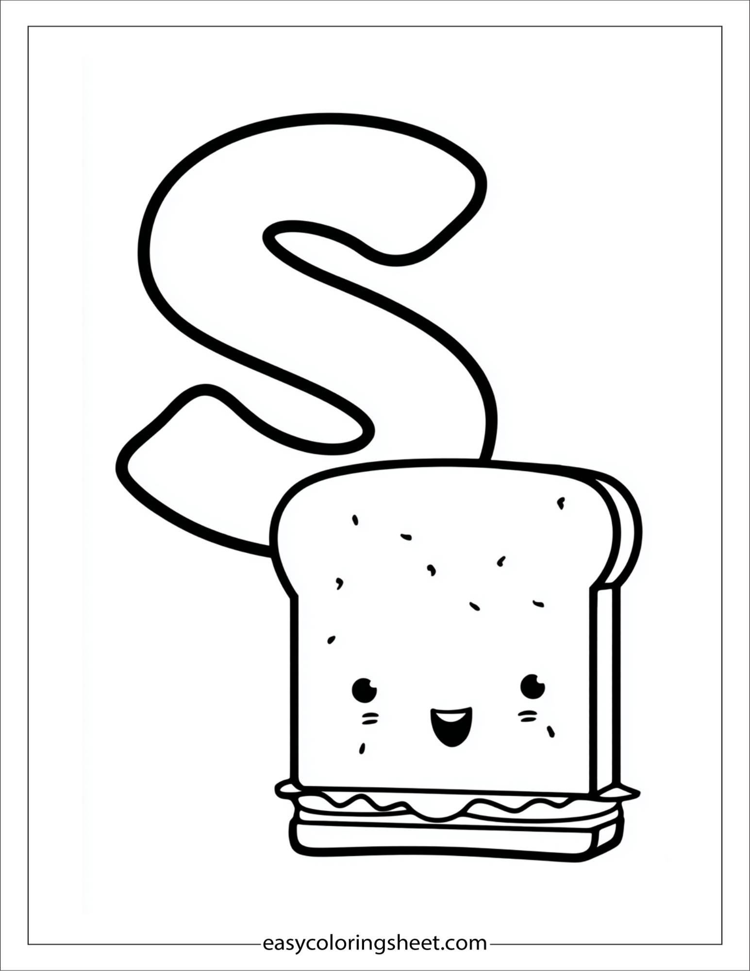 alphabet S sandwich smile coloring page