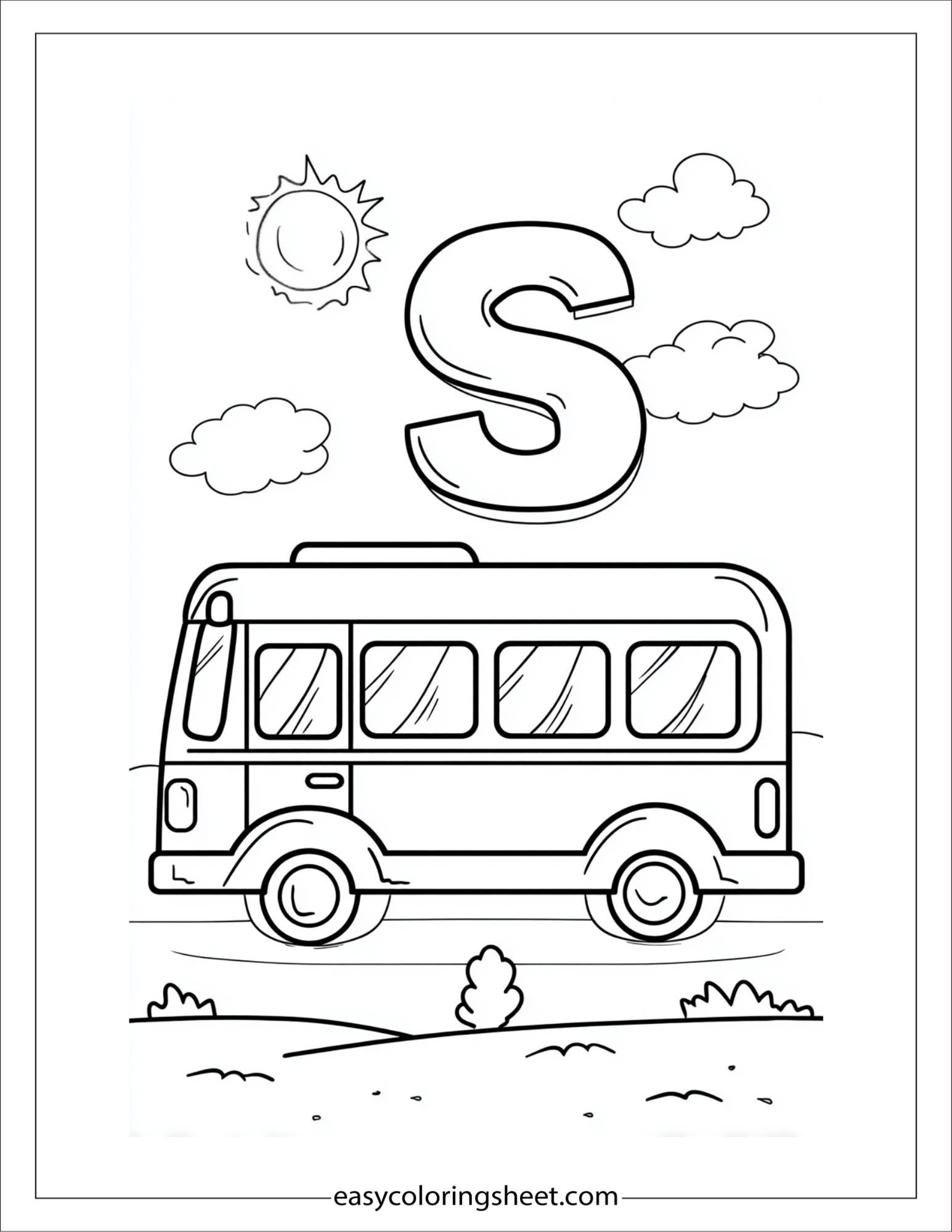 alphabet S school bus coloring page