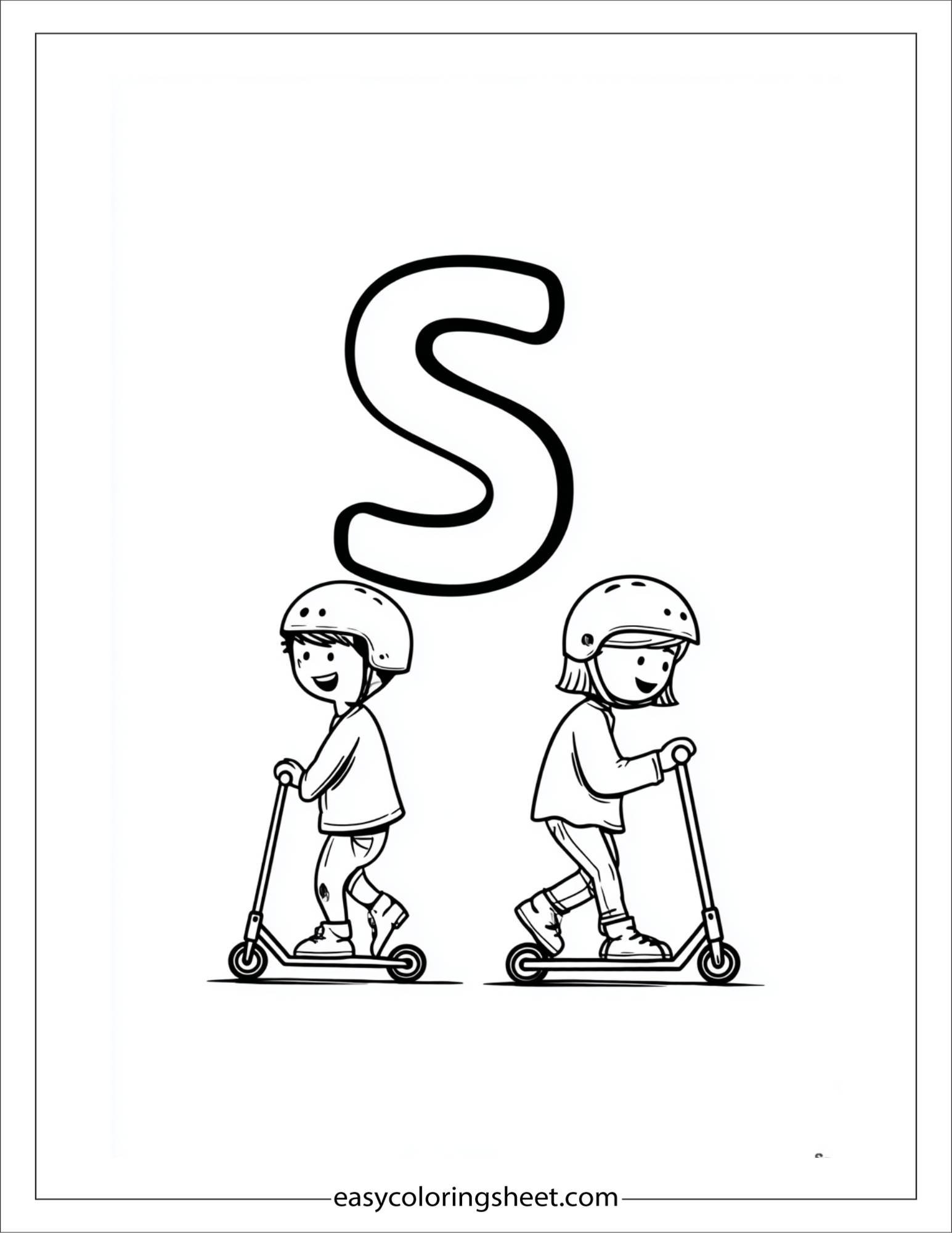alphabet S scooter coloring page