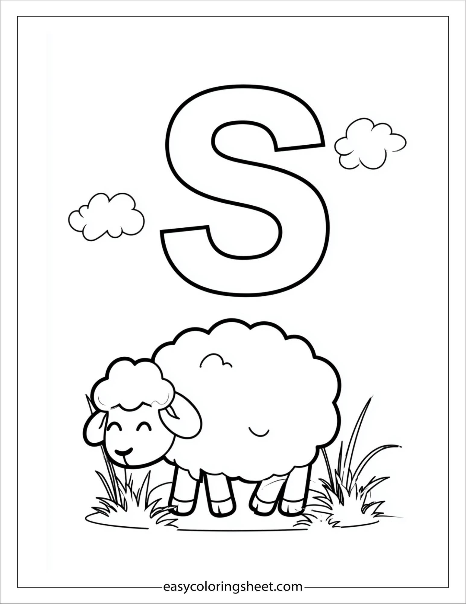 alphabet S sheep farm coloring page