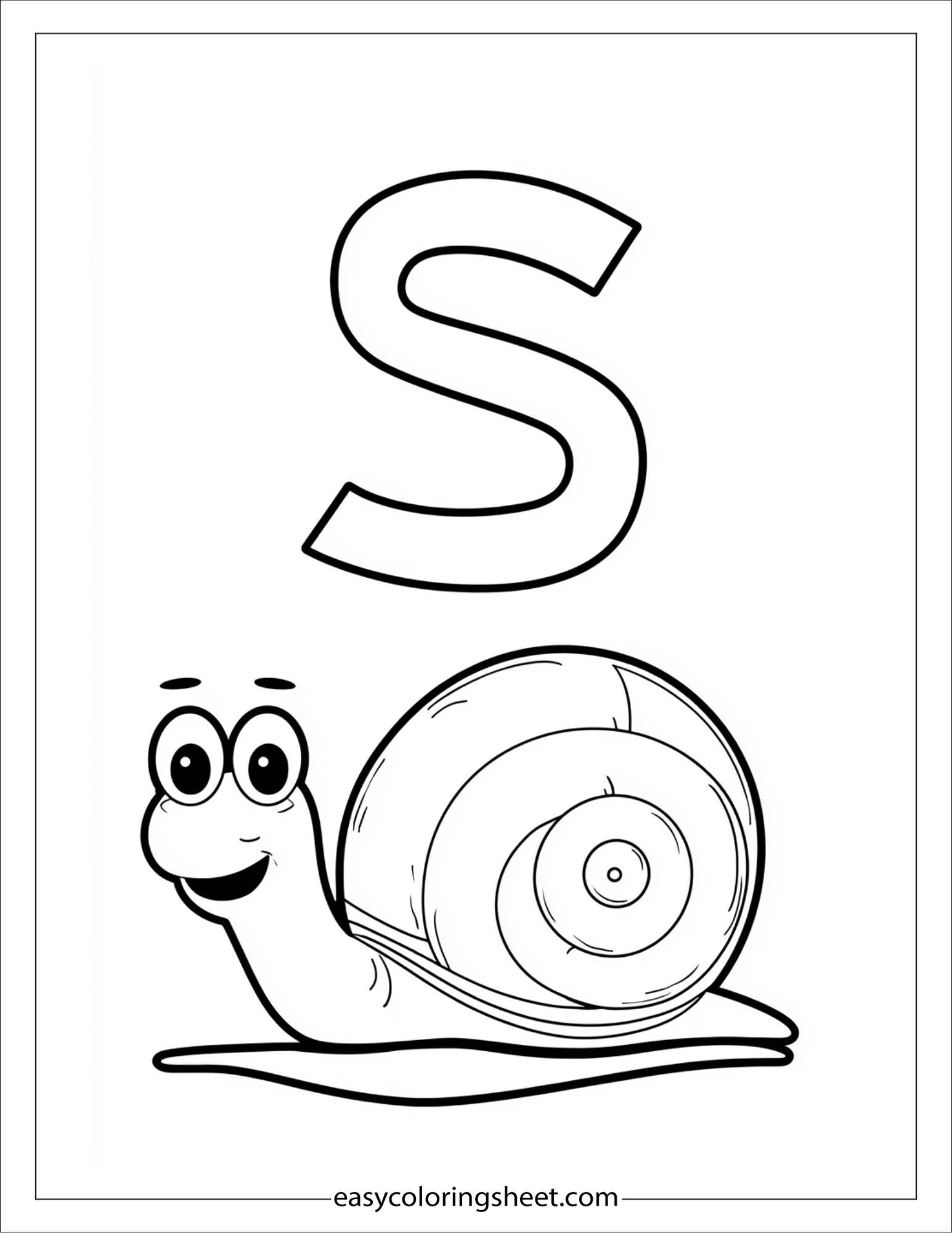 alphabet S snail coloring page