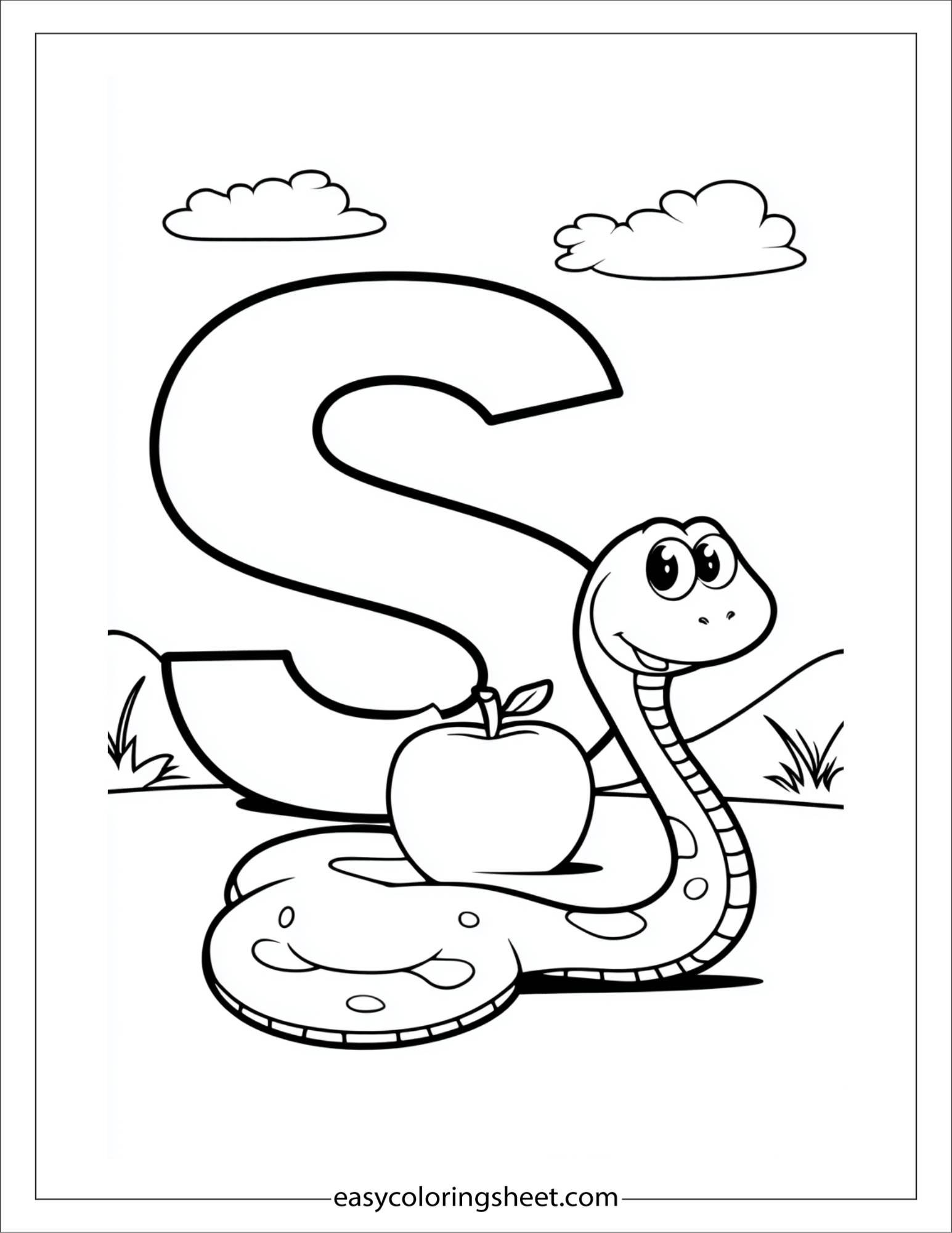 alphabet S snake apple coloring page