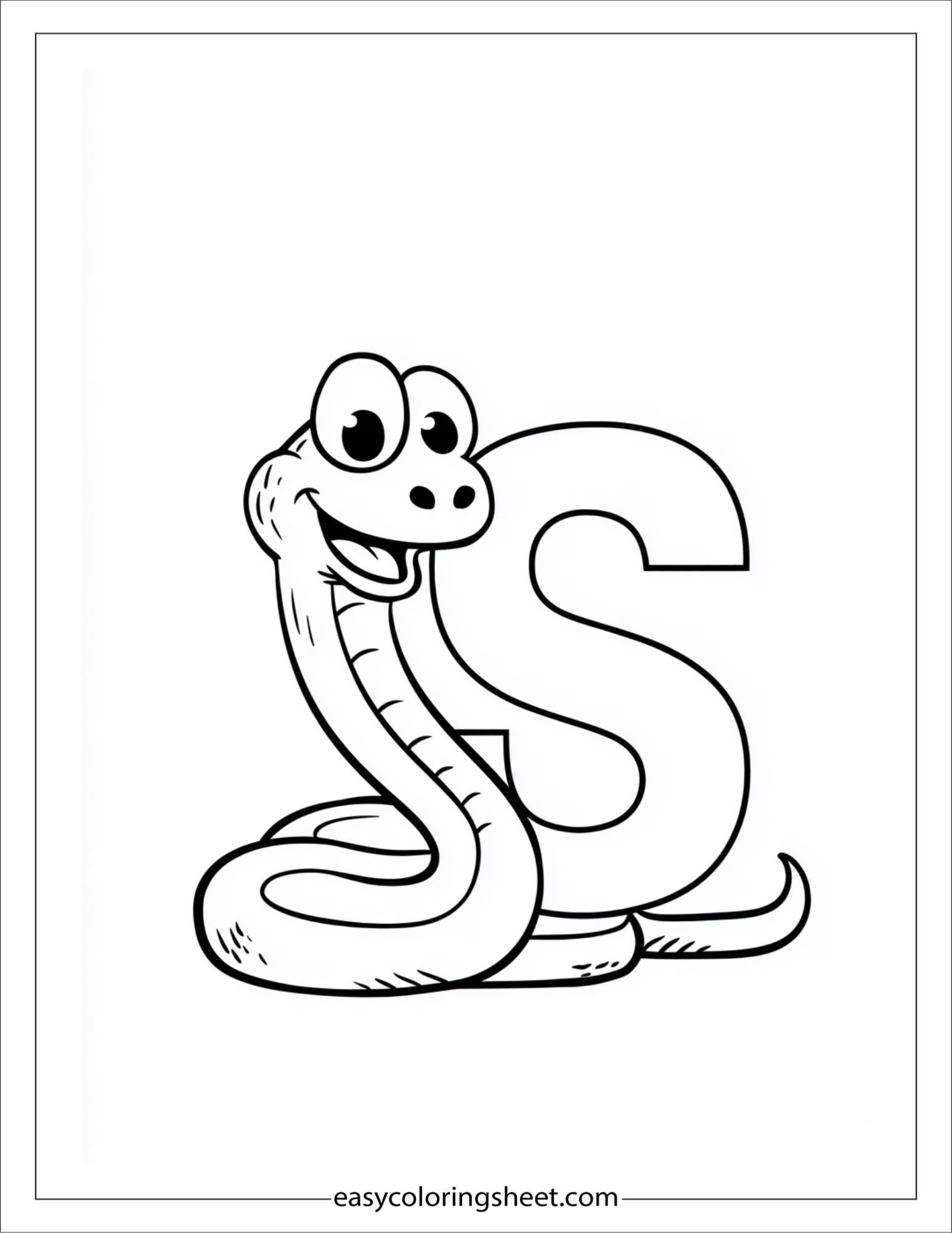 alphabet S snake coloring page