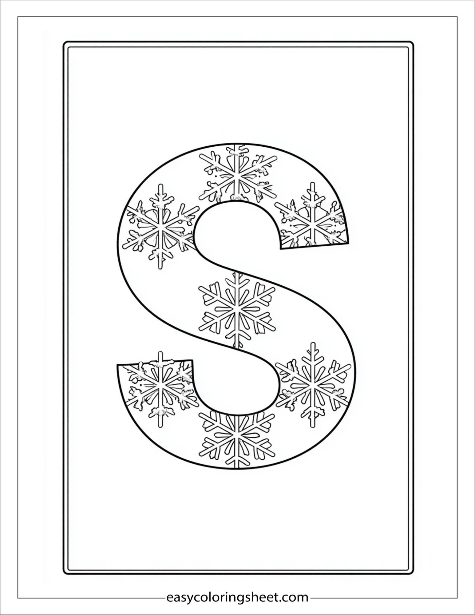 alphabet S snowflake coloring page