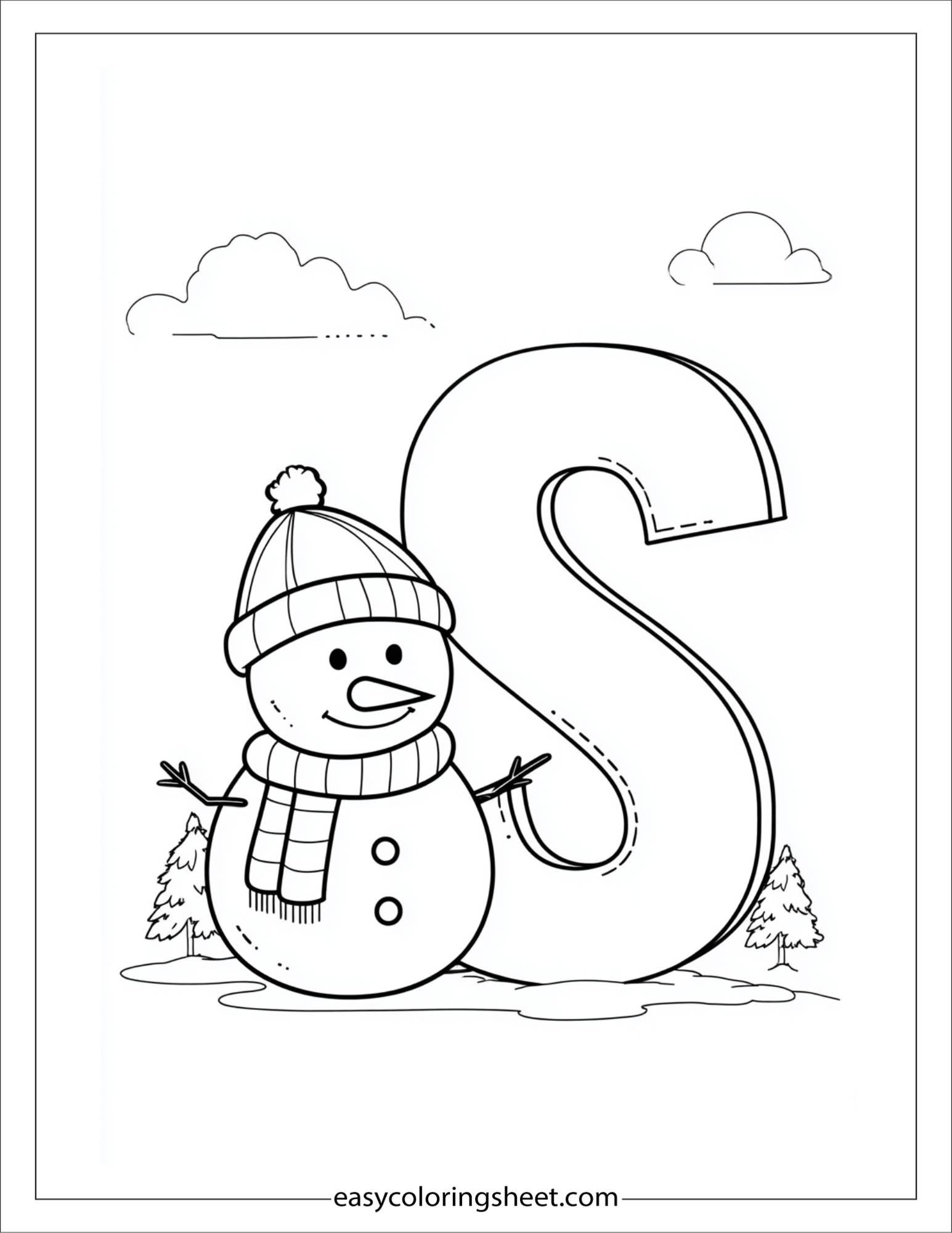 alphabet S snowman coloring page