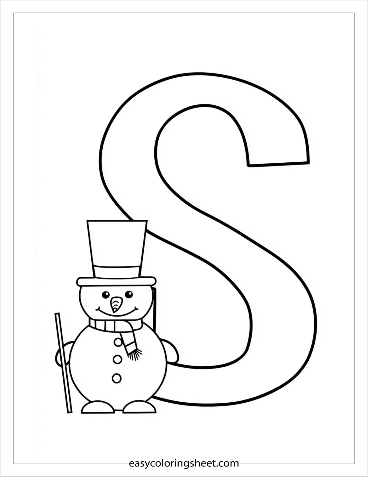 alphabet S snowman hat coloring page