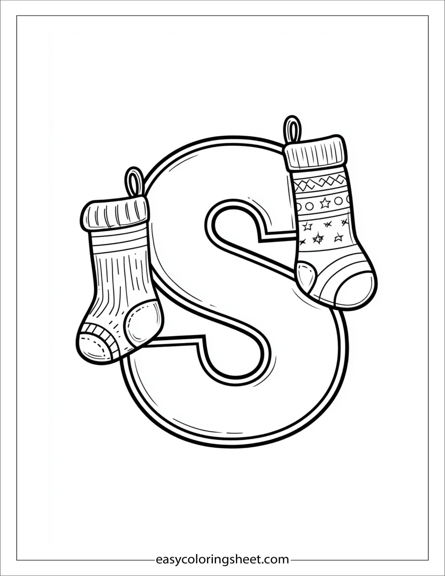 alphabet S sock pair coloring page