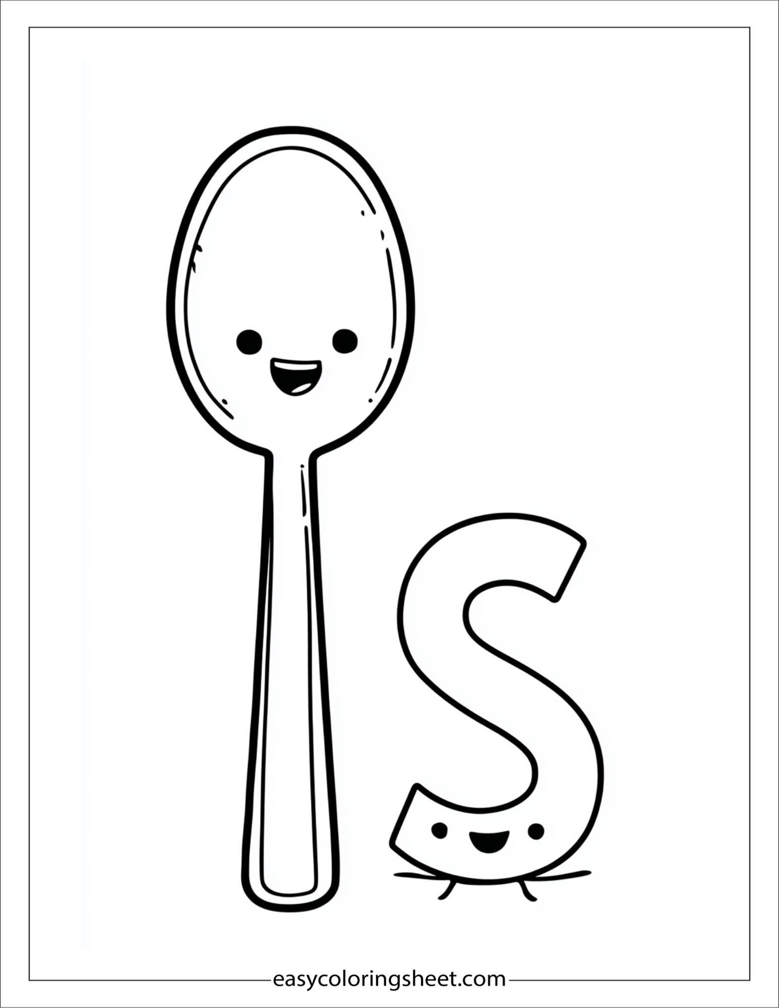 alphabet S spoon coloring page