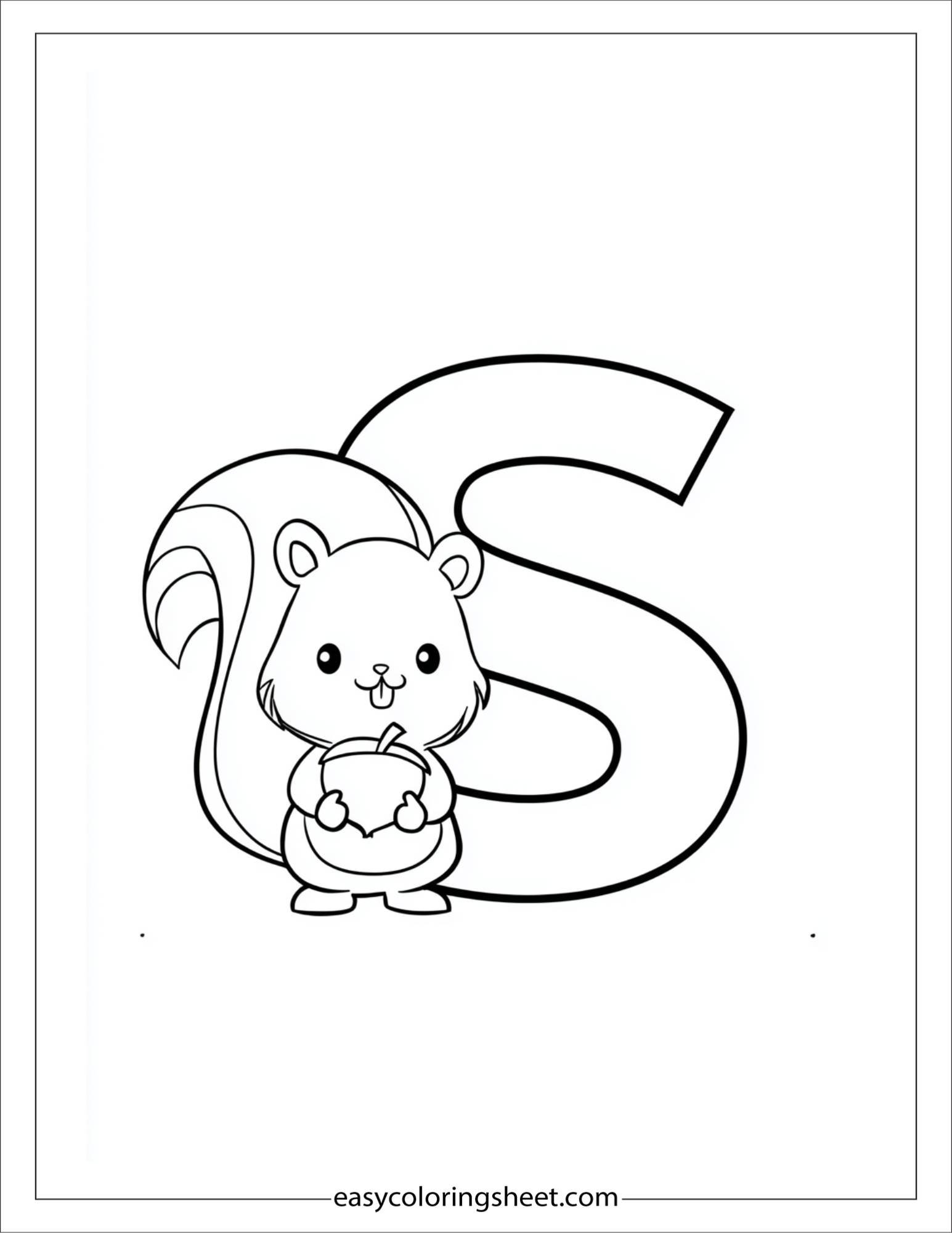 alphabet S squirrel coloring page