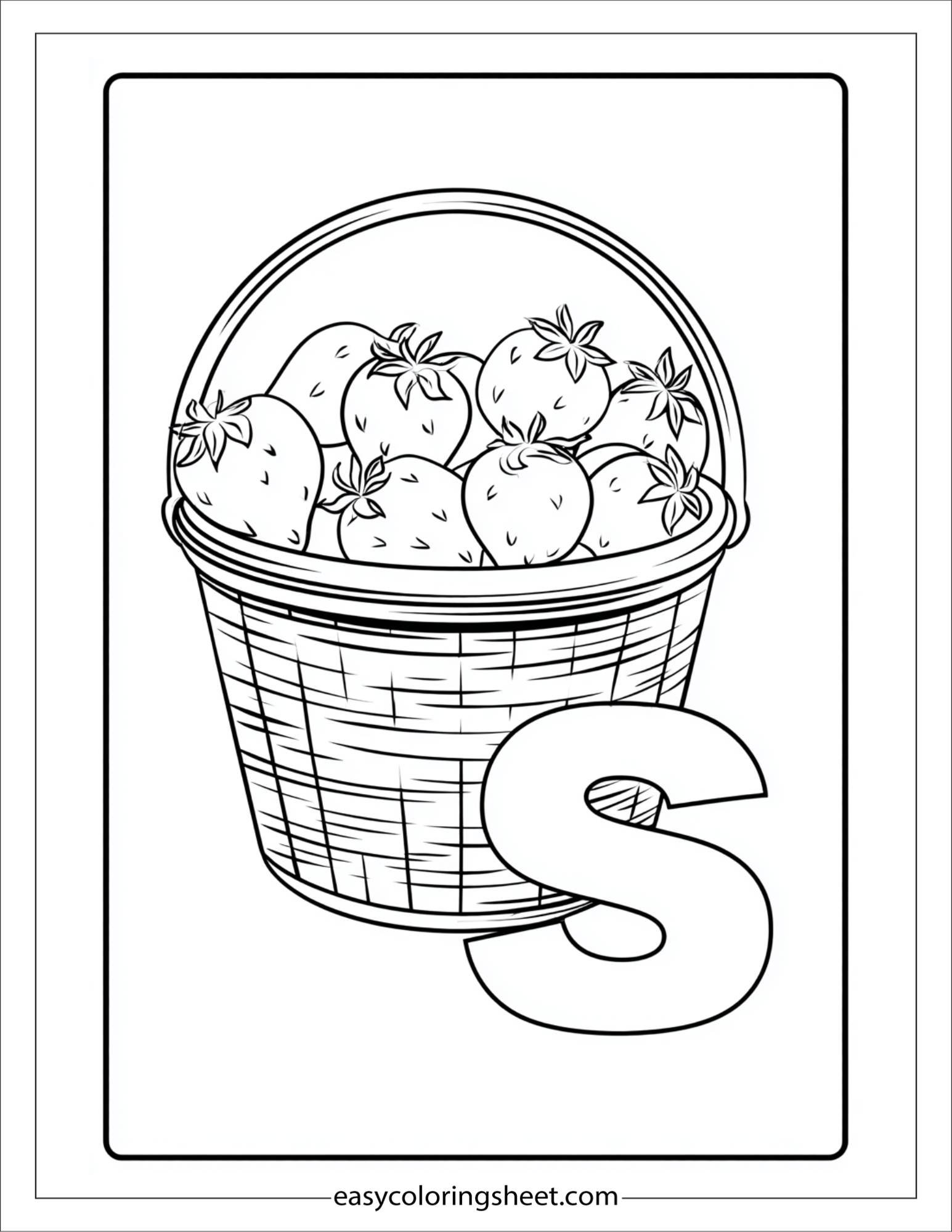 alphabet S strawberry basket coloring page