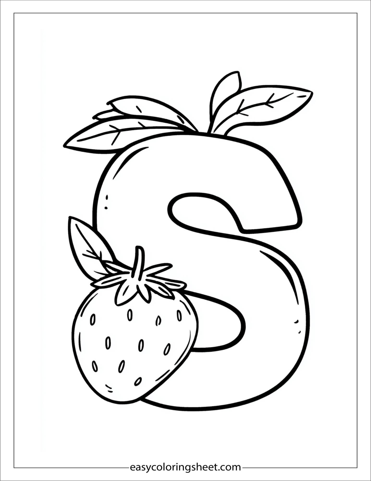 alphabet S strawberry coloring page
