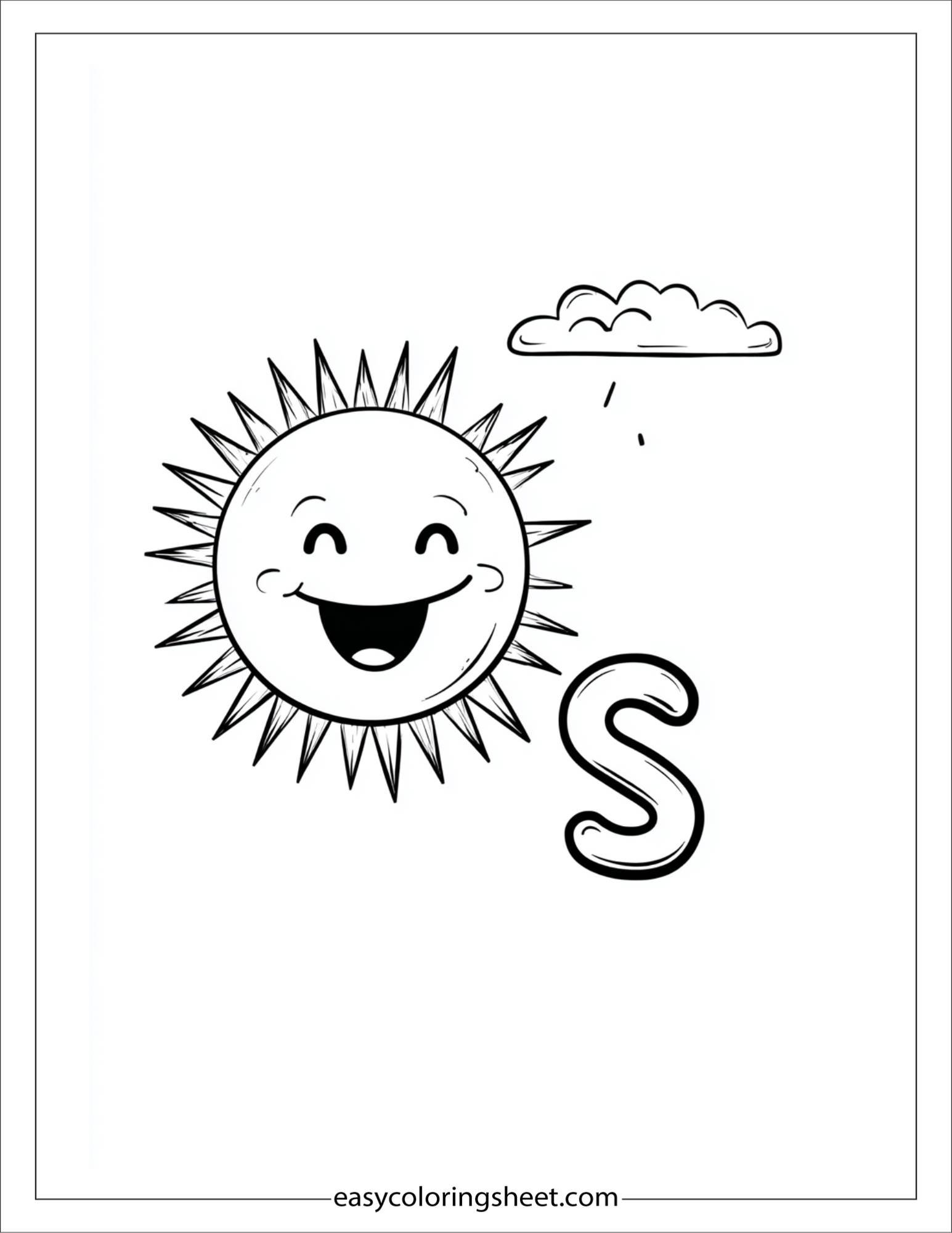 alphabet S sun coloring page