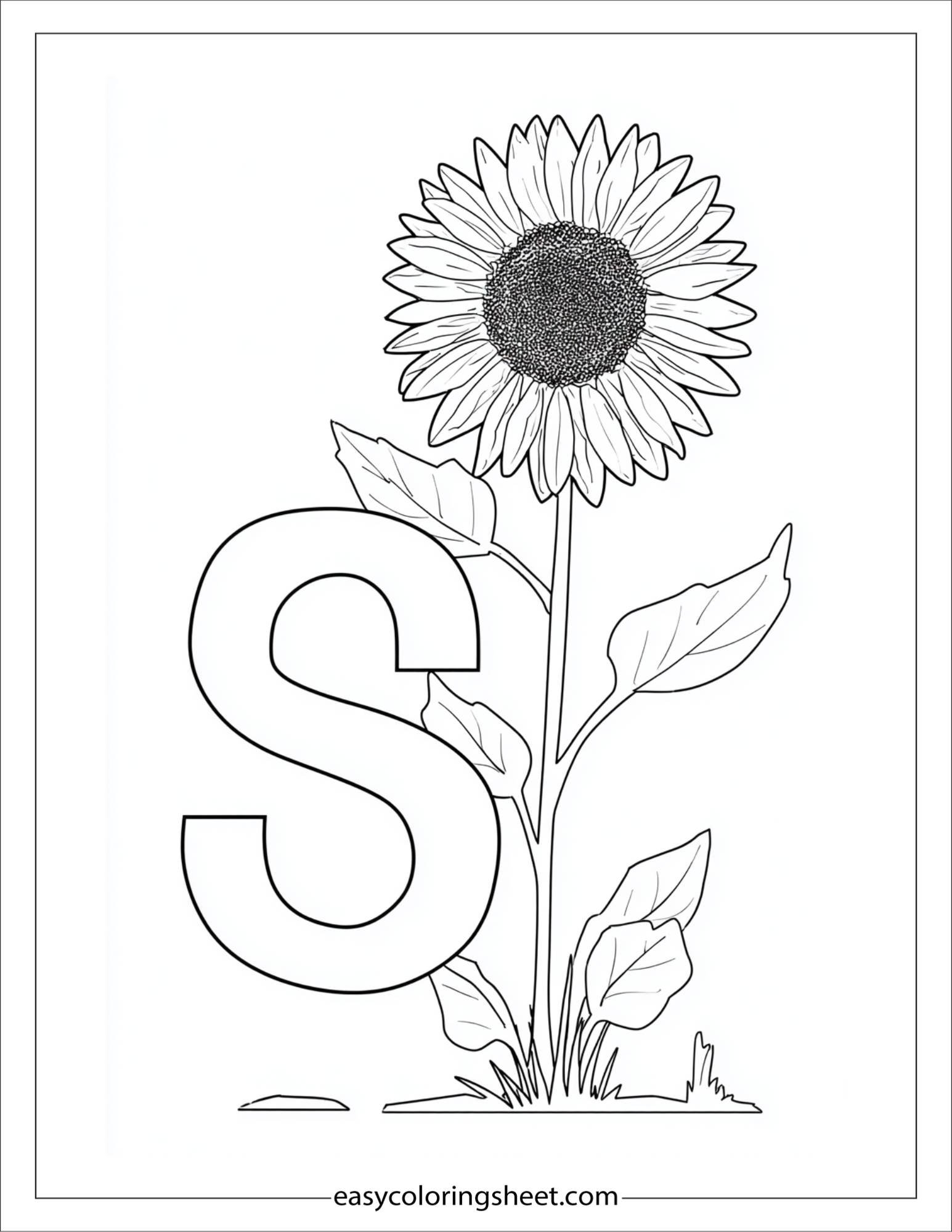 alphabet S sunflower coloring page