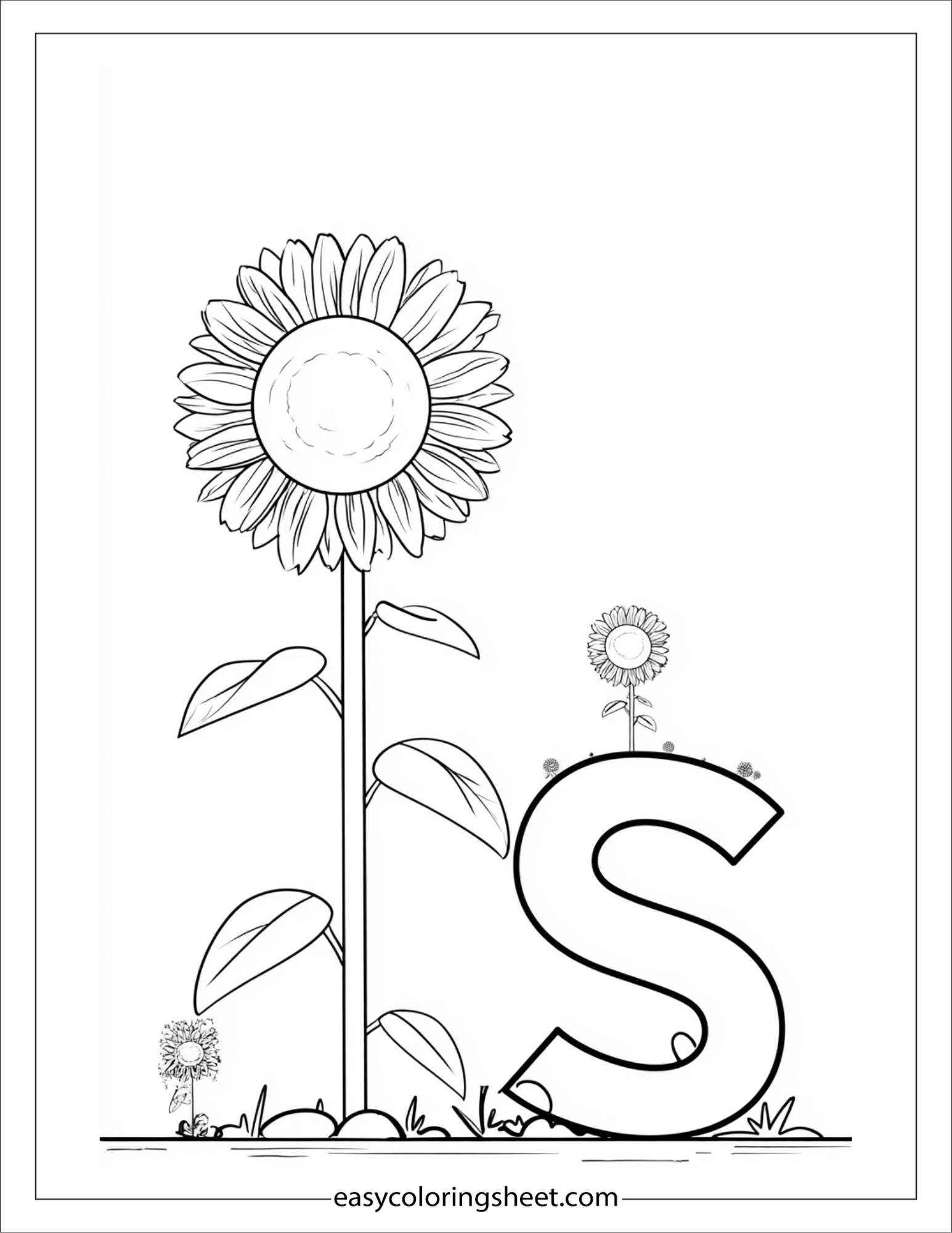 alphabet S sunflower field coloring page