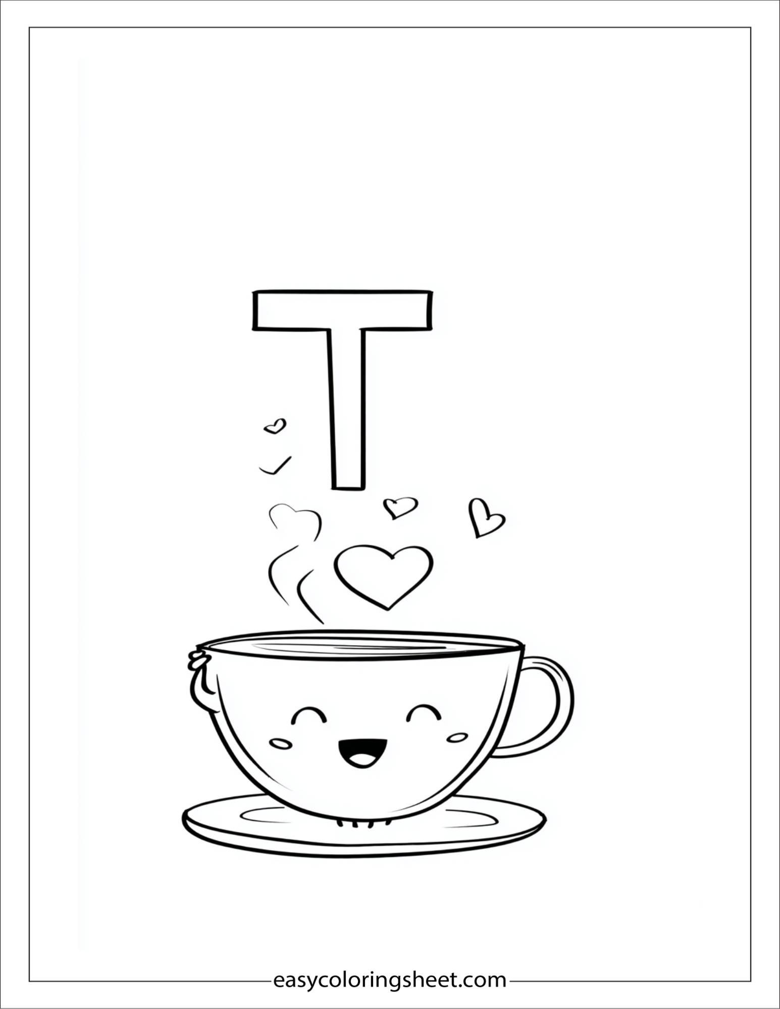 alphabet T teacup coloring page