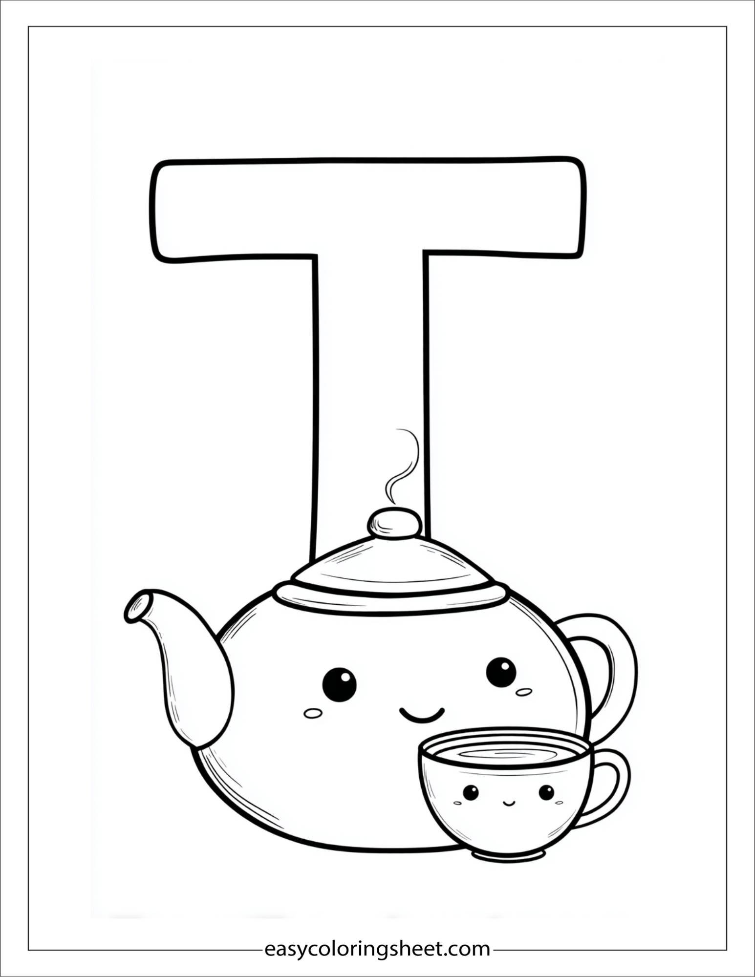 alphabet T teapot coloring page
