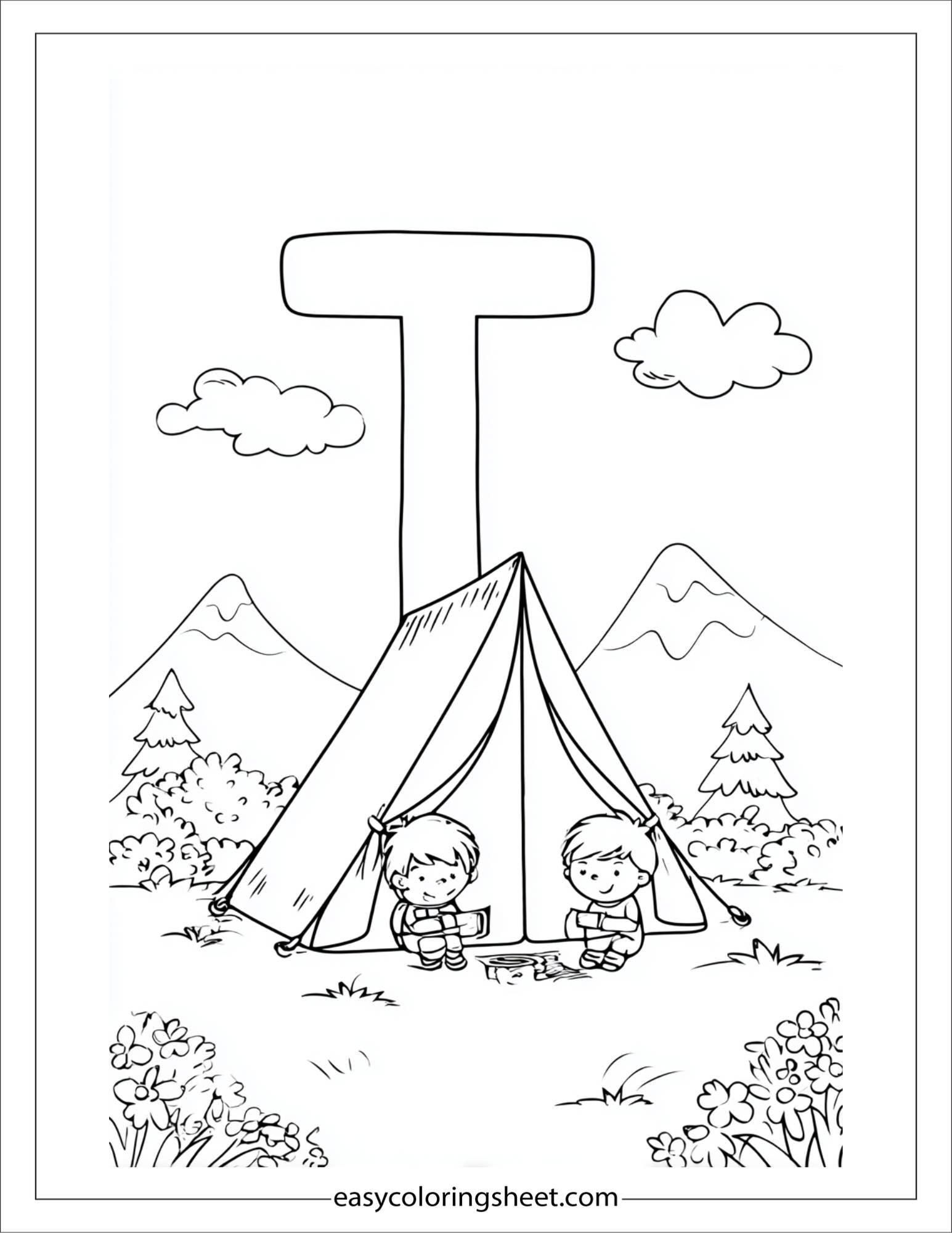alphabet T tent coloring page