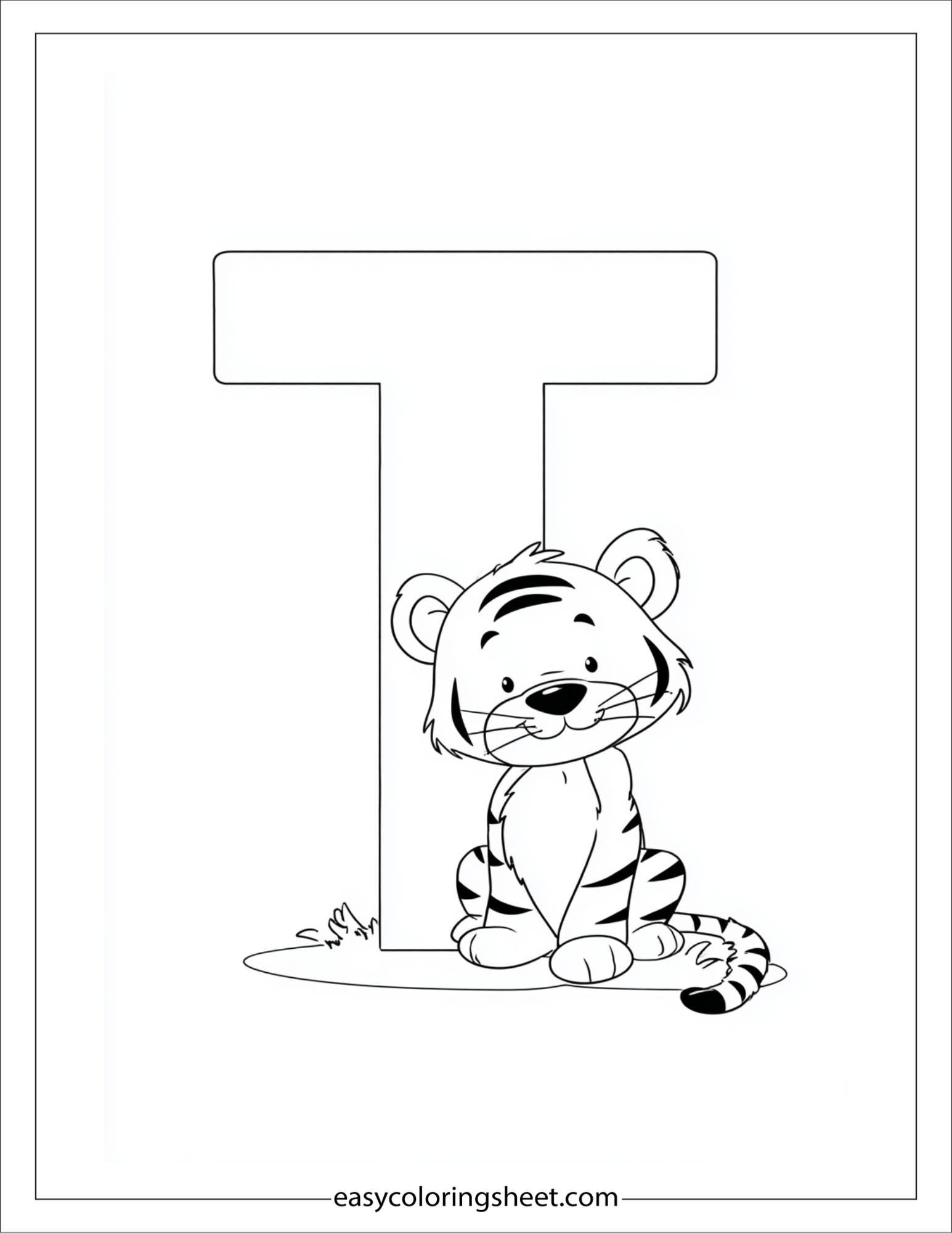 alphabet T tiger coloring page