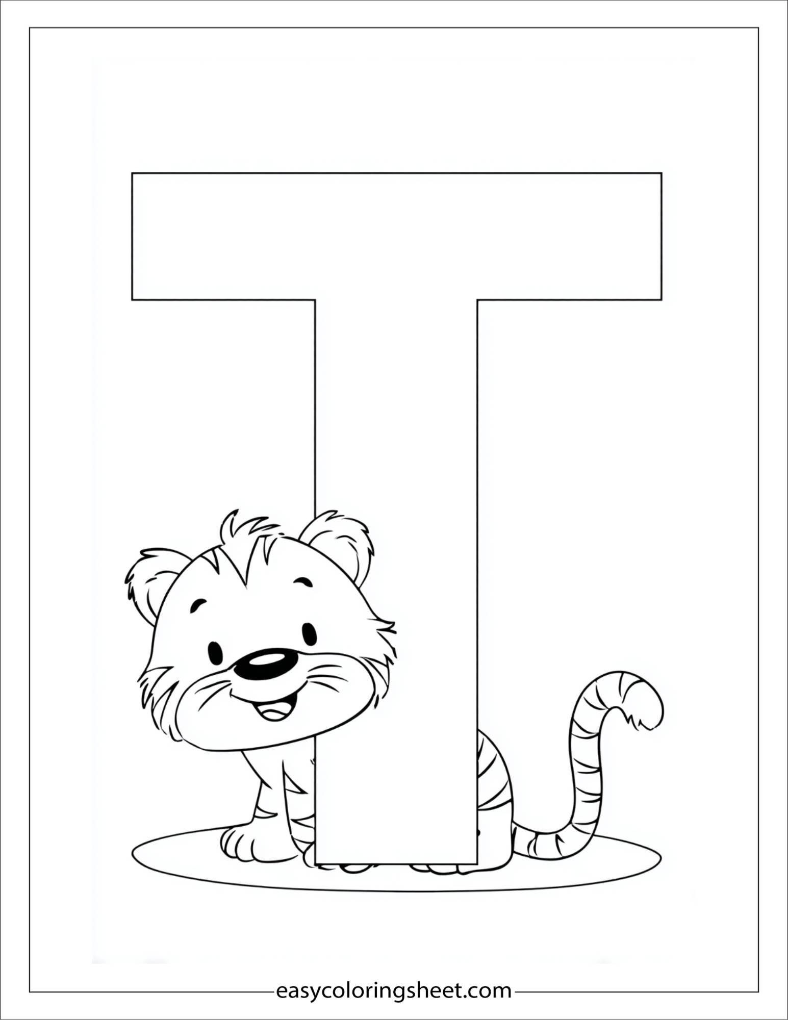 alphabet T tiger cub coloring page