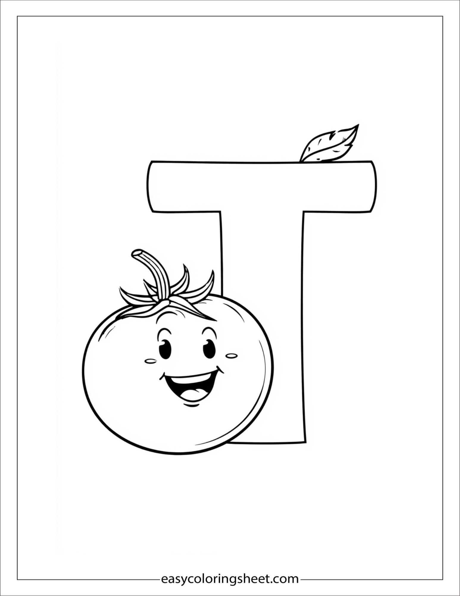 alphabet T tomato coloring page