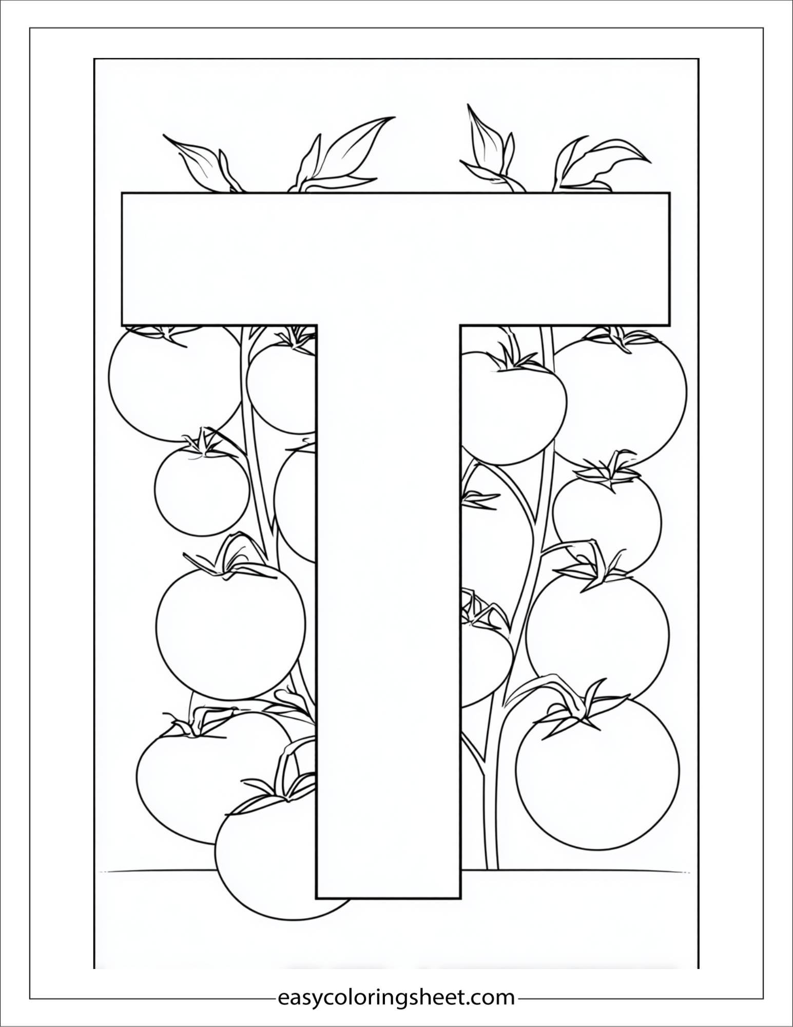 alphabet T tomato garden coloring page