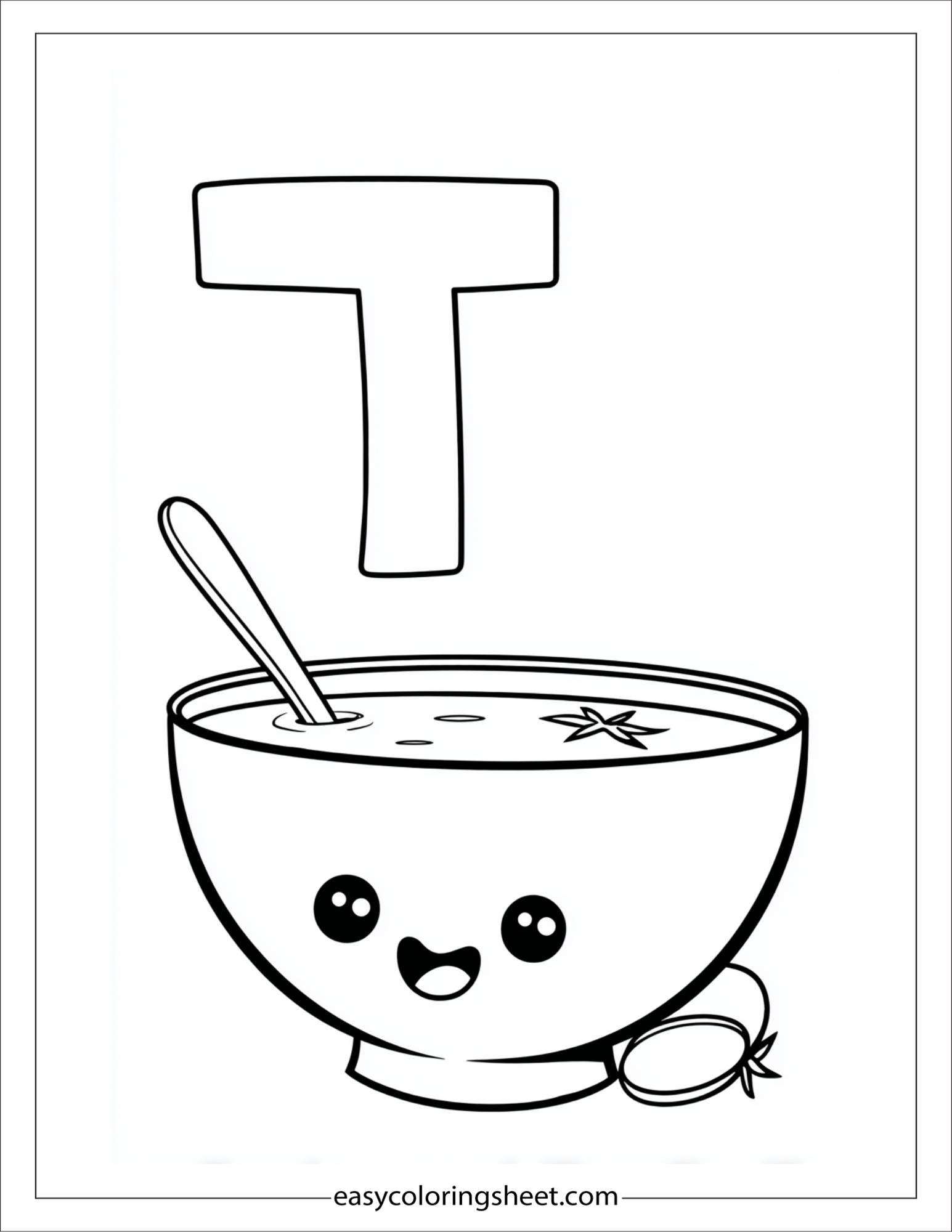 alphabet T tomato soup coloring page