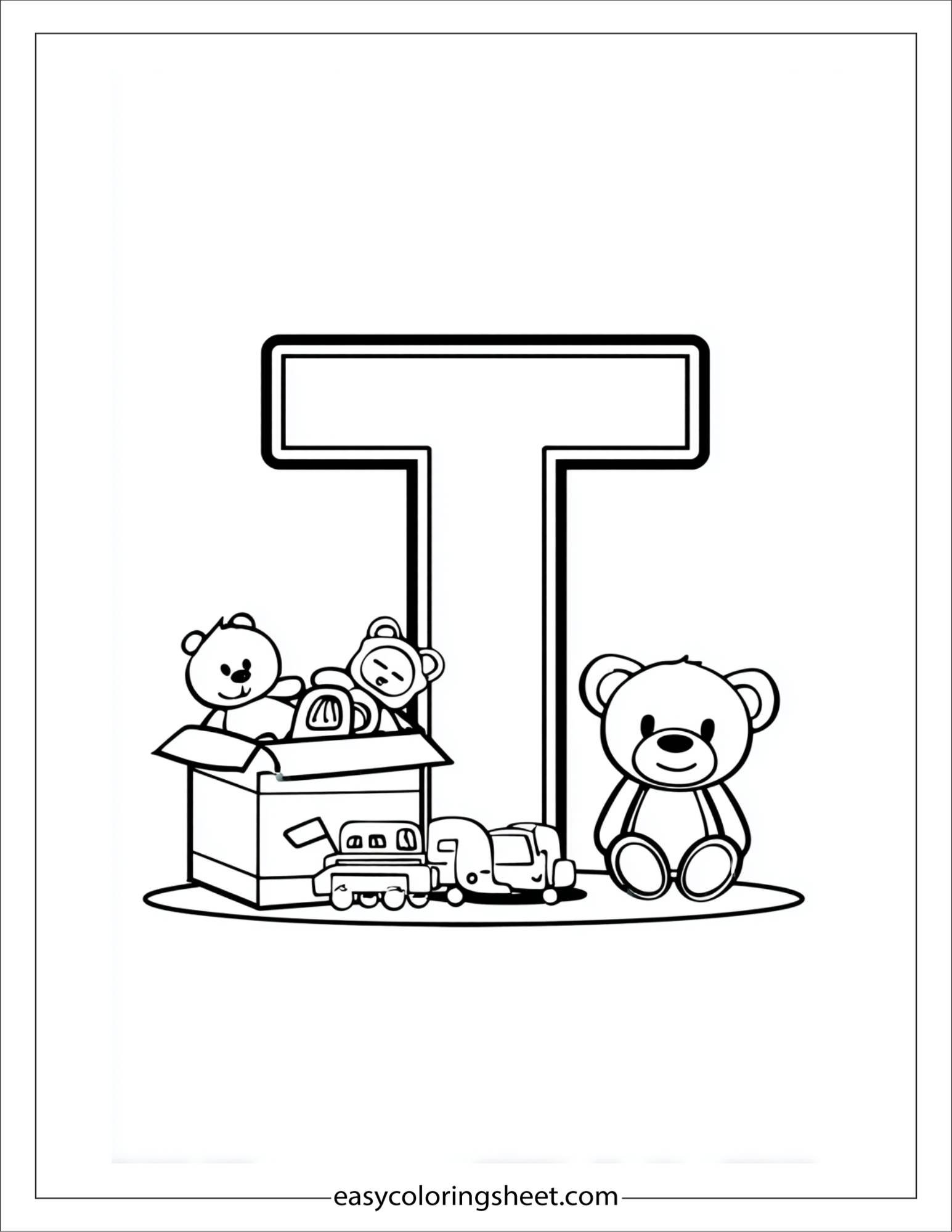alphabet T toy box coloring page