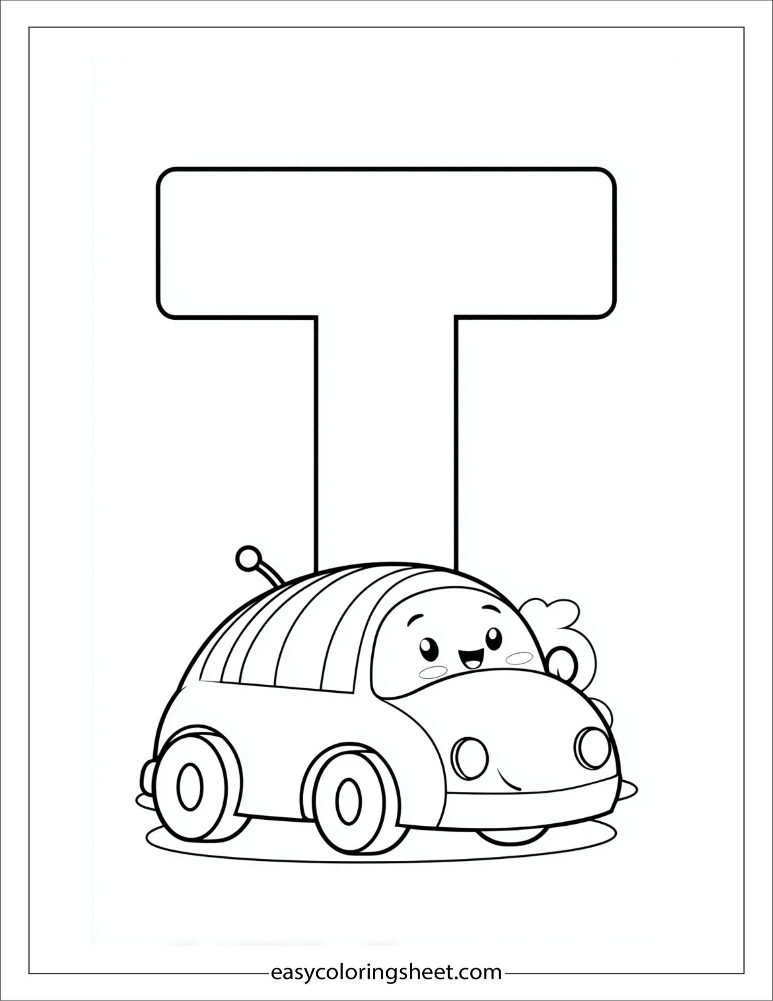 alphabet T toy car coloring page