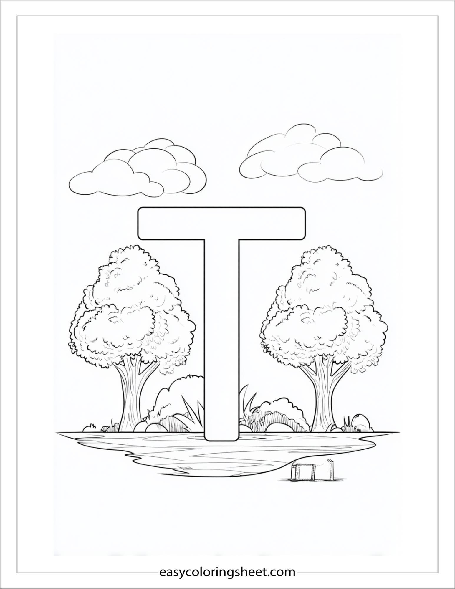 alphabet T tree forest coloring page
