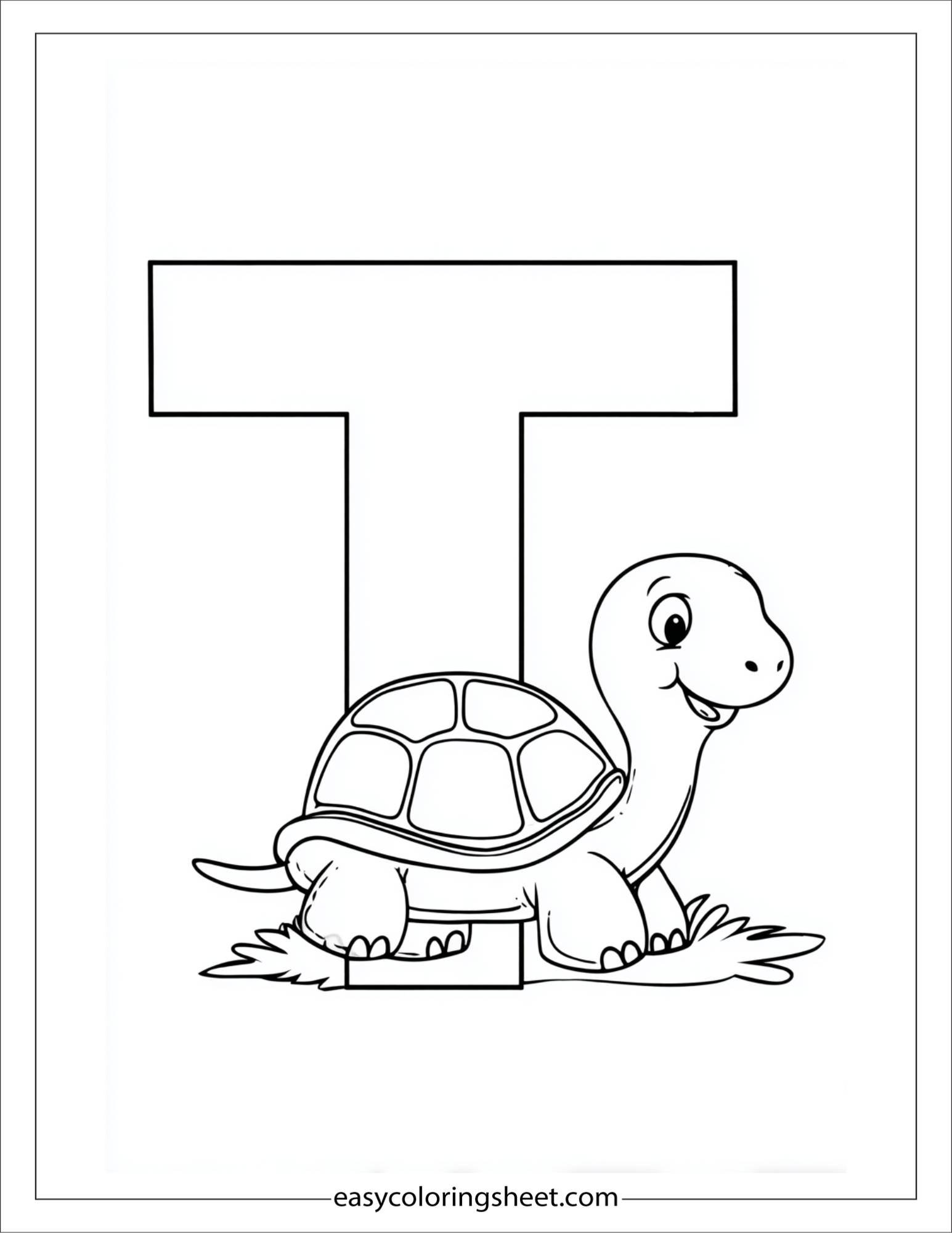 alphabet T turtle coloring page