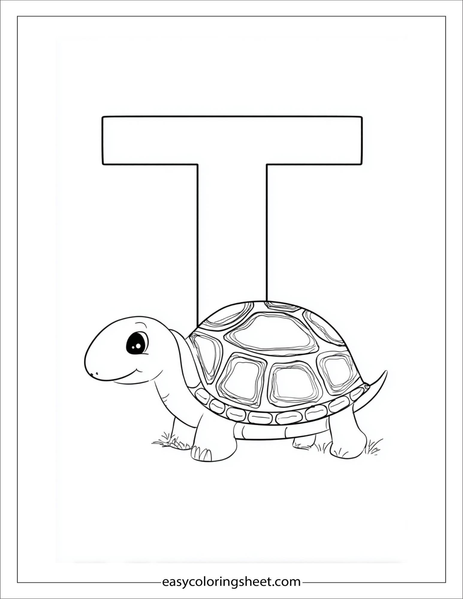 alphabet T turtle shell coloring page
