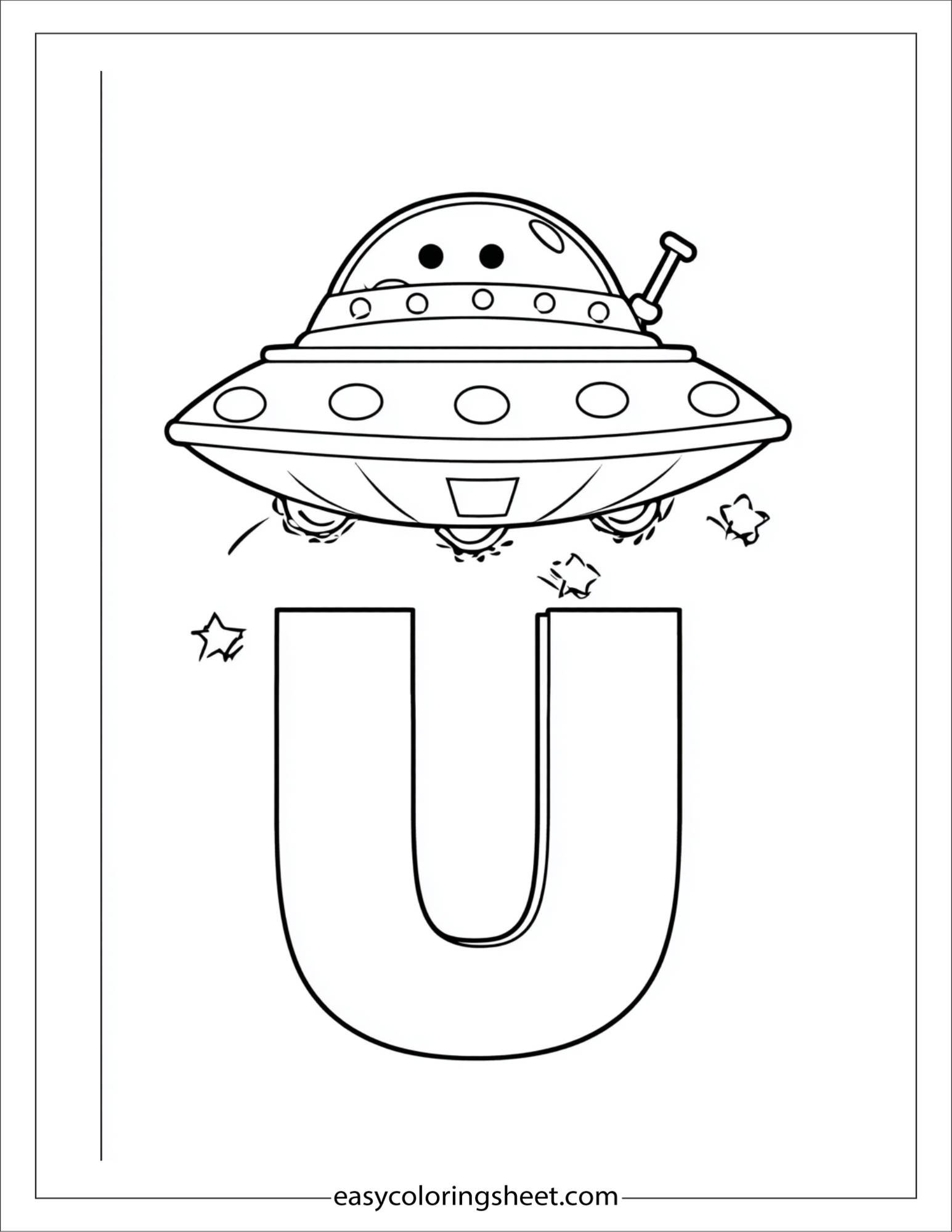alphabet U UFO coloring page