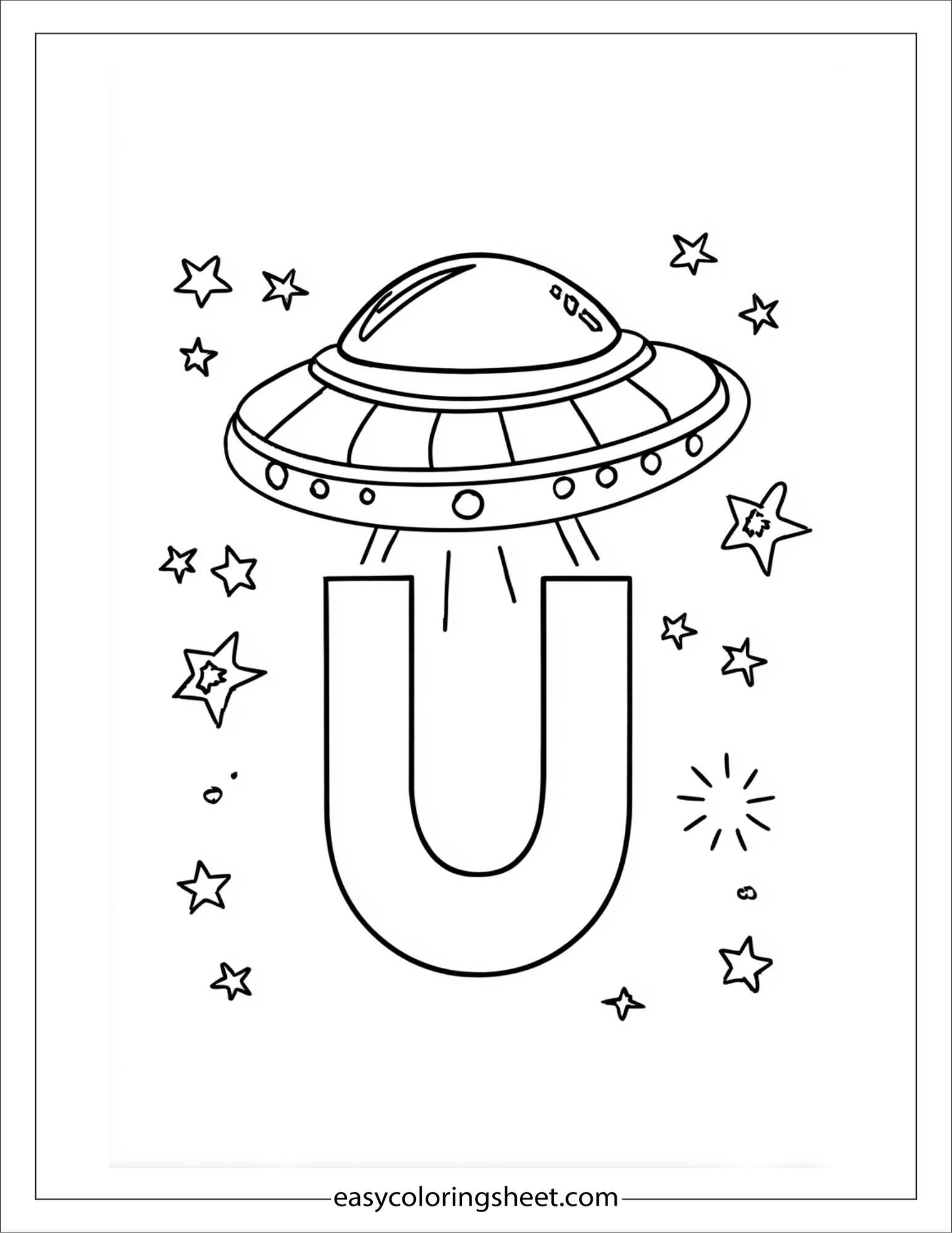 alphabet U UFO stars coloring page