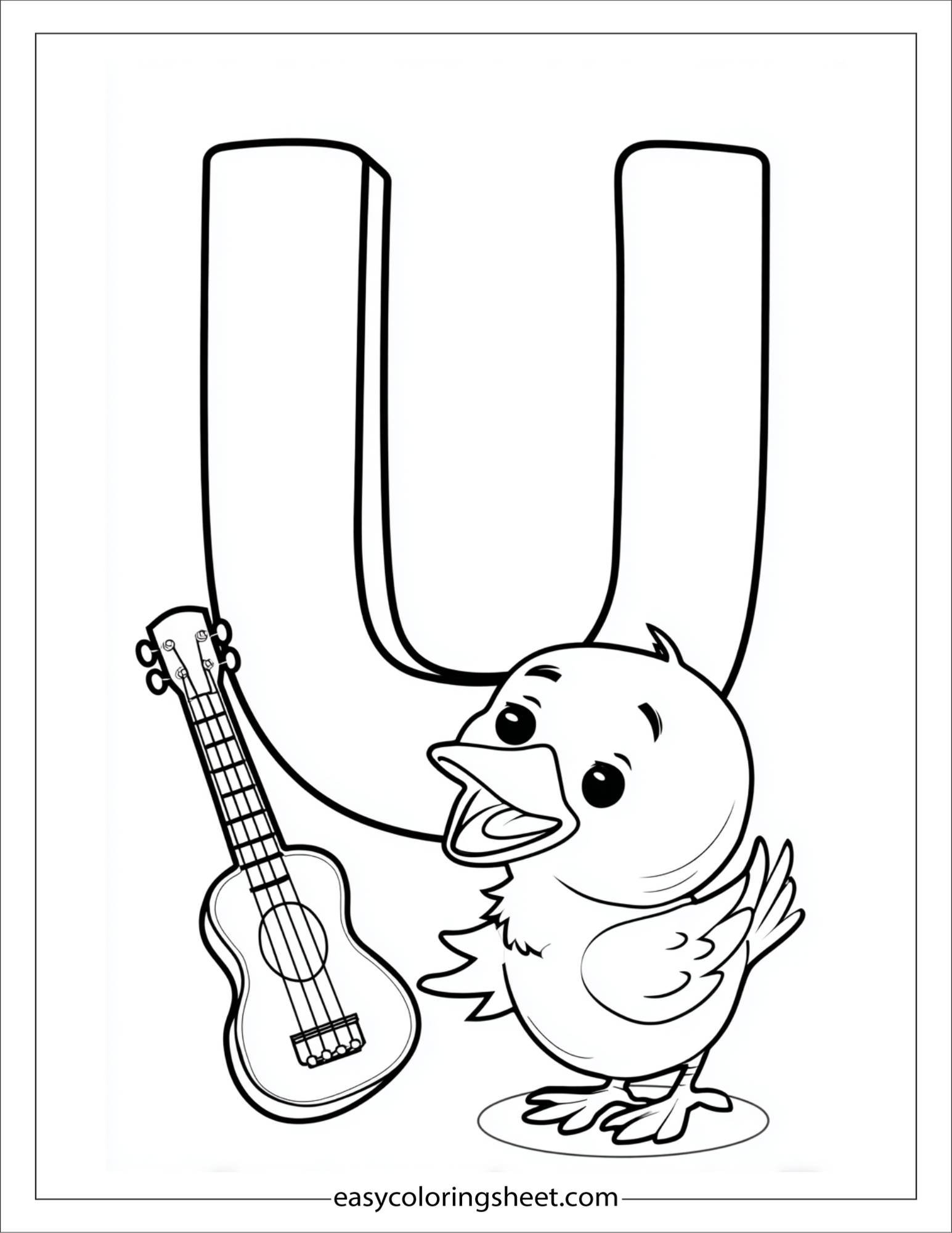 alphabet U ukulele bird coloring page