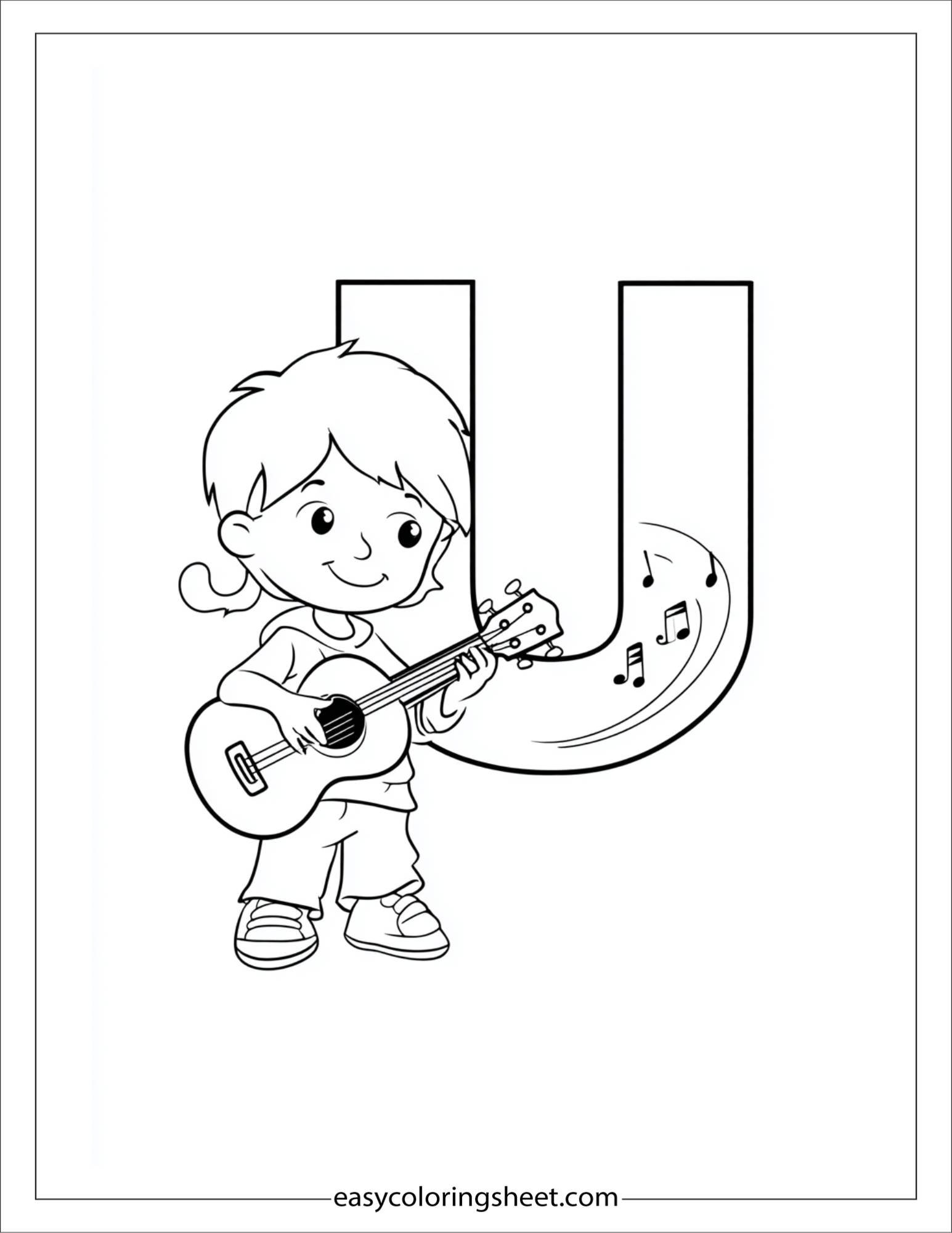 alphabet U ukulele music coloring page