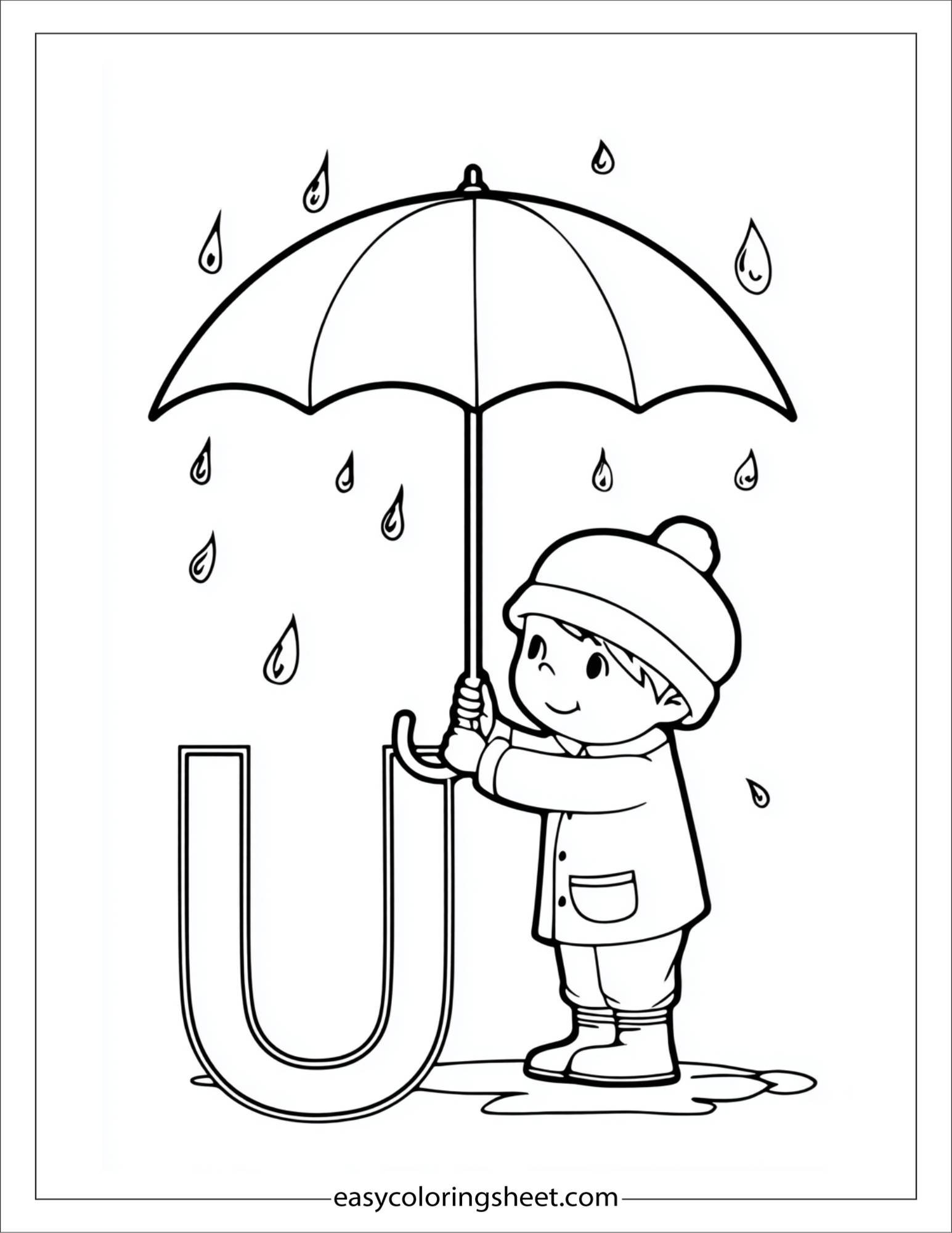 alphabet U umbrella coloring page
